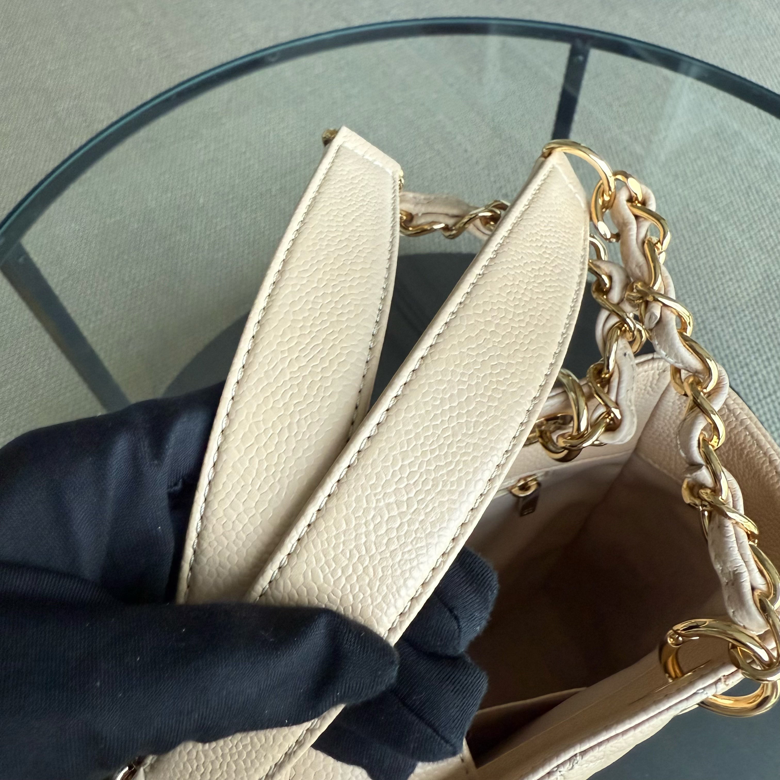 Chanel PST Petite Shopping Tote - Caviar Quilted Grained Calfskin Beige Gold Hardware Series 15