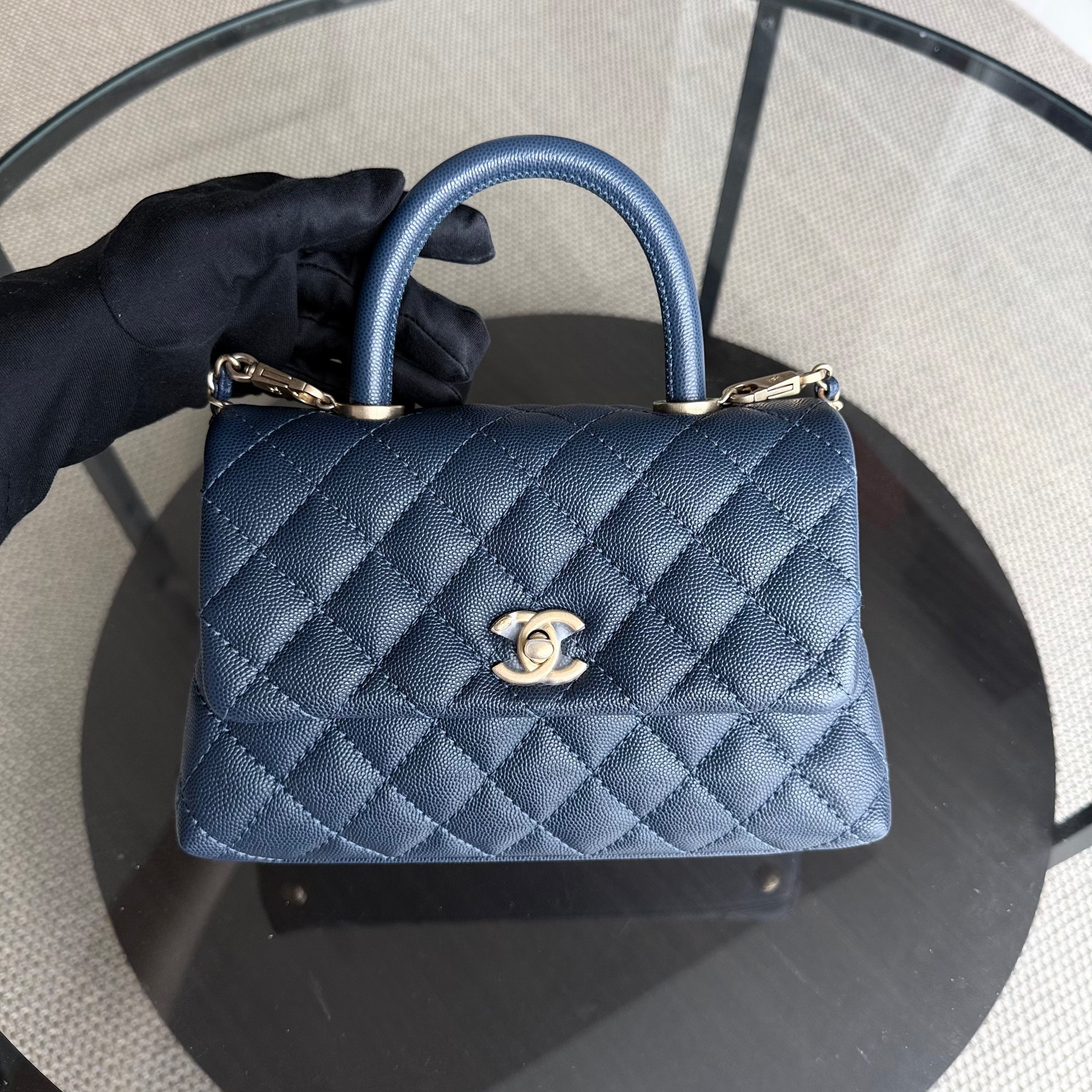 Chanel Coco Handle Small - Caviar Quilted Dark Blue Gold Hardware Series 25