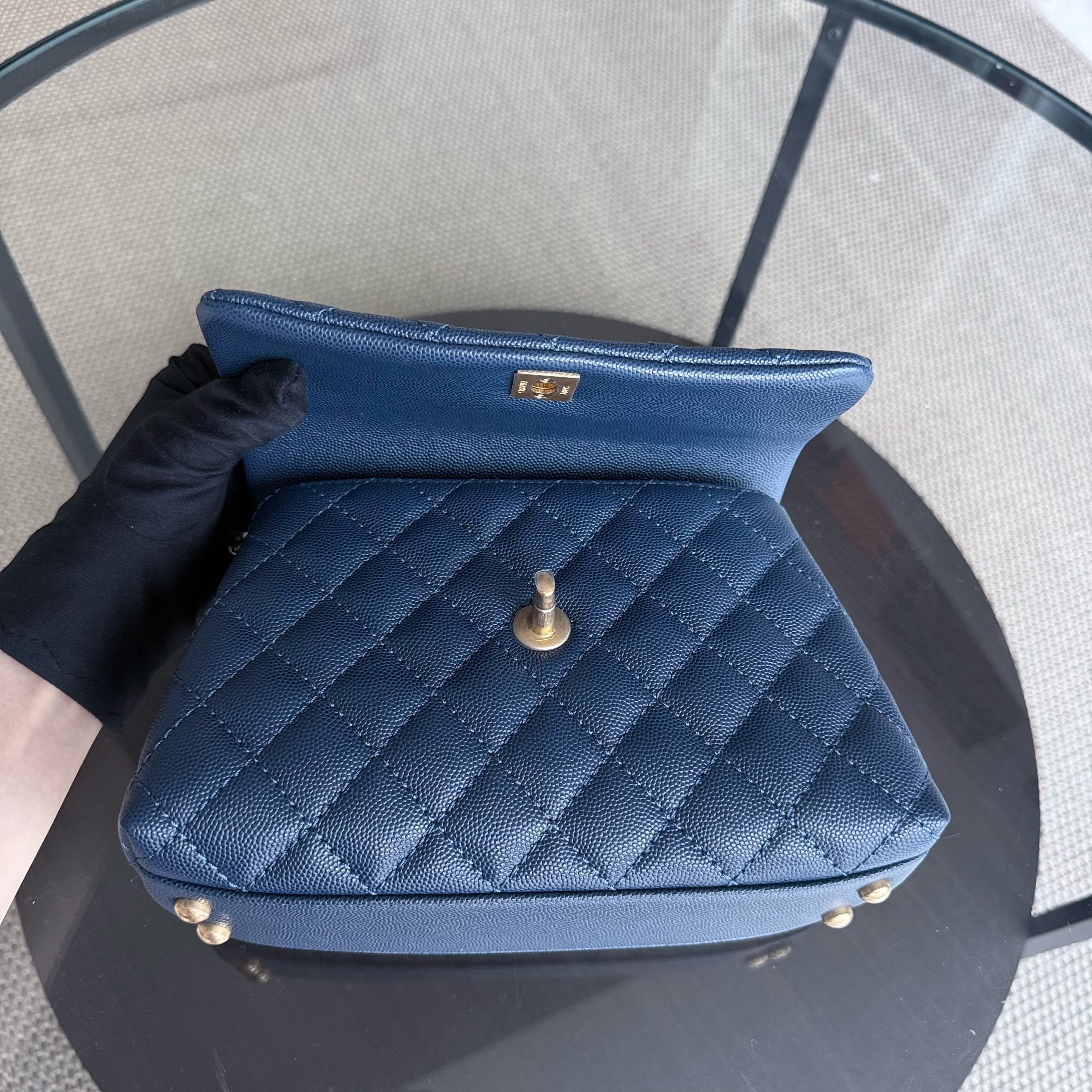 Chanel Coco Handle Small - Caviar Quilted Dark Blue Gold Hardware Series 25