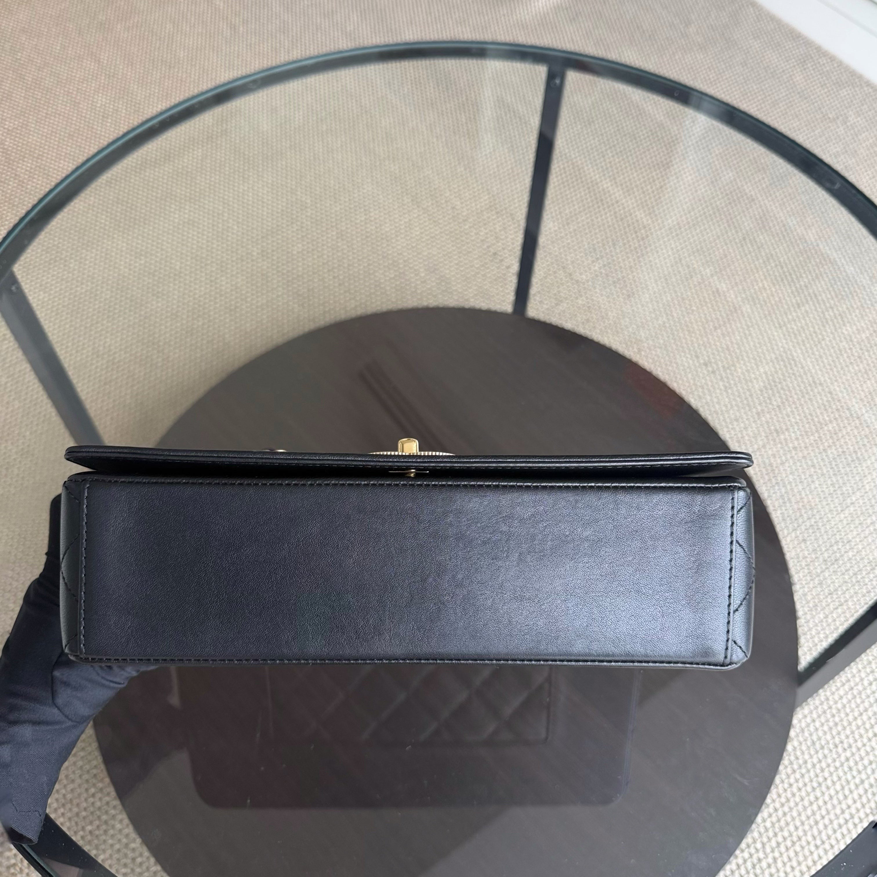 Chanel Seasonal Flap Mademoiselle - 28CM Quilted Lambskin Black Gold Hardware Series 23