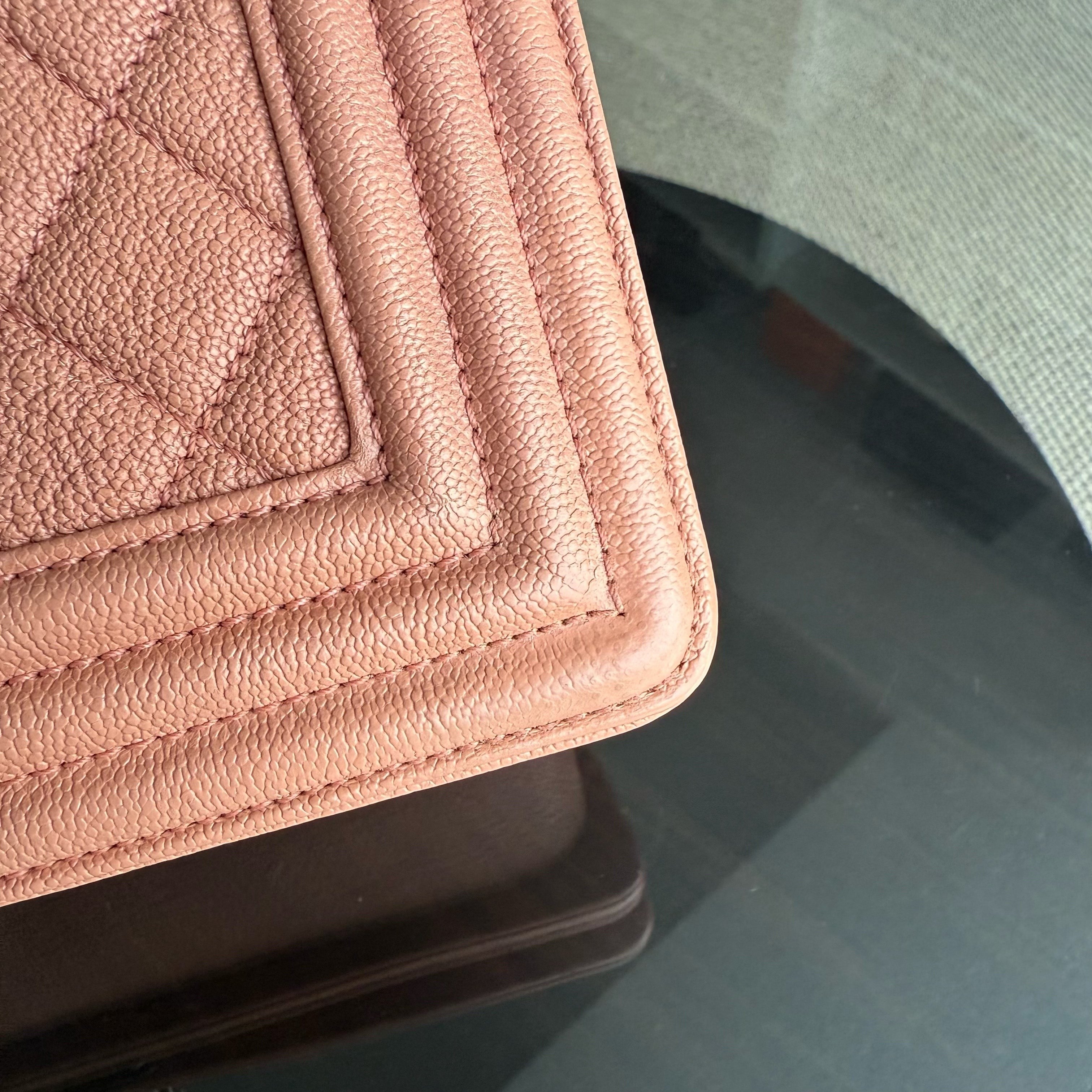 Chanel Boy Medium - Caviar 25CM Quilted Nude Blush Caramel Ruthenium Silver Hardware Series 26
