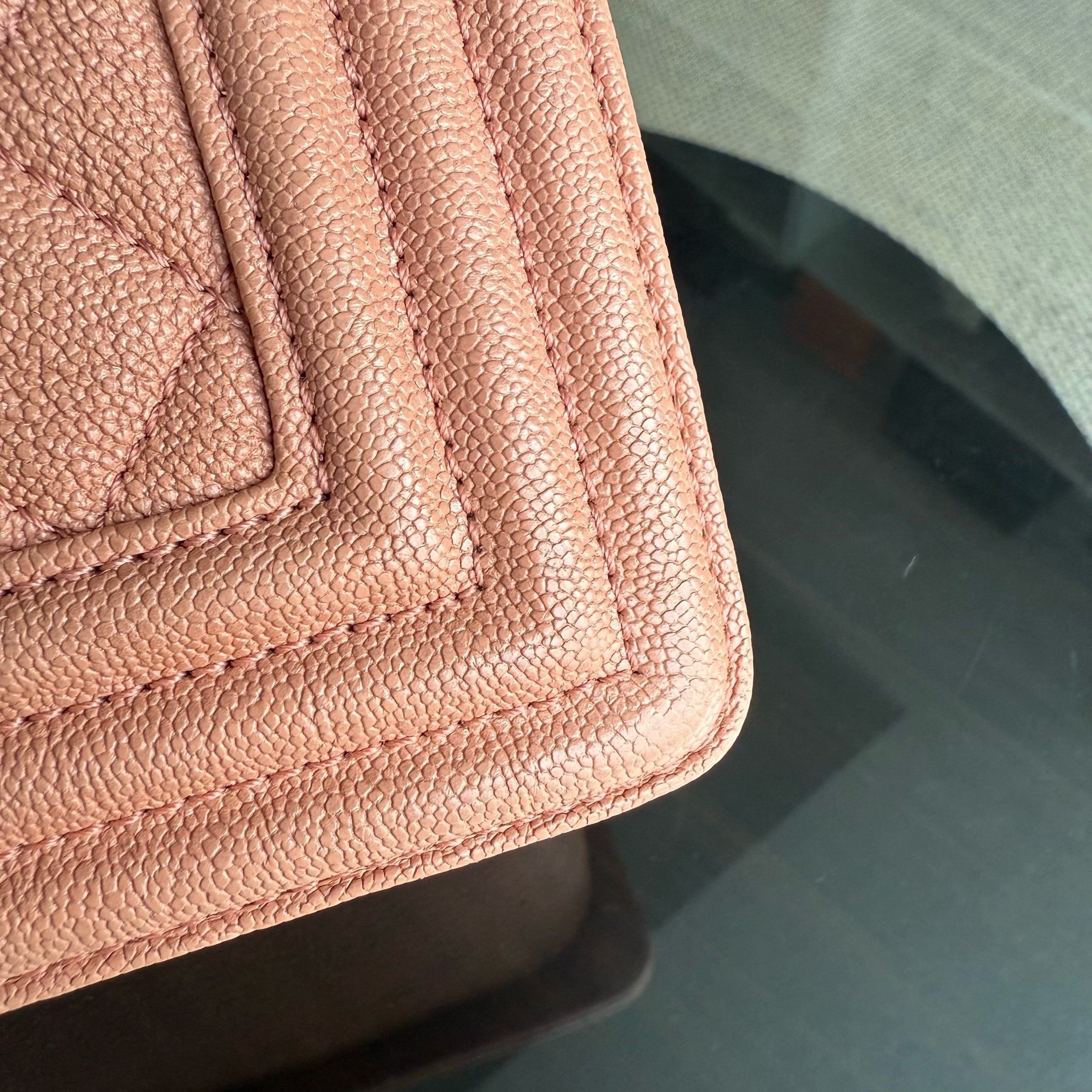 Chanel Boy Medium - Caviar 25CM Quilted Nude Blush Caramel Ruthenium Silver Hardware Series 26