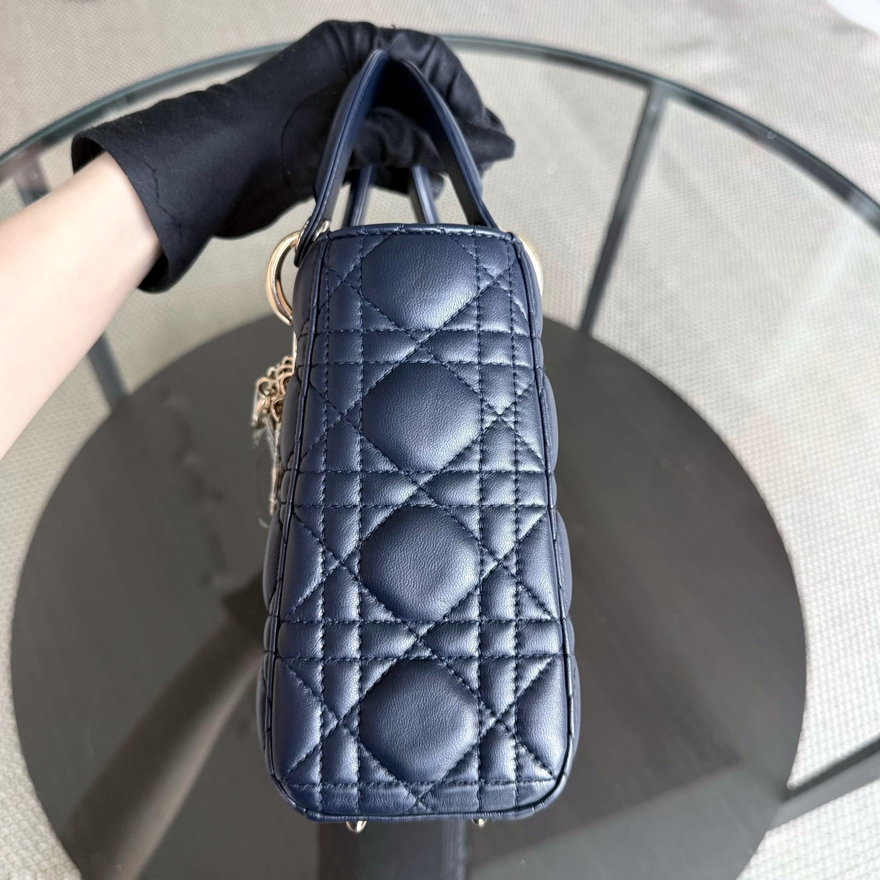 Dior Lady Small Flap - Cannage Lambskin Dark Blue Gold Hardware