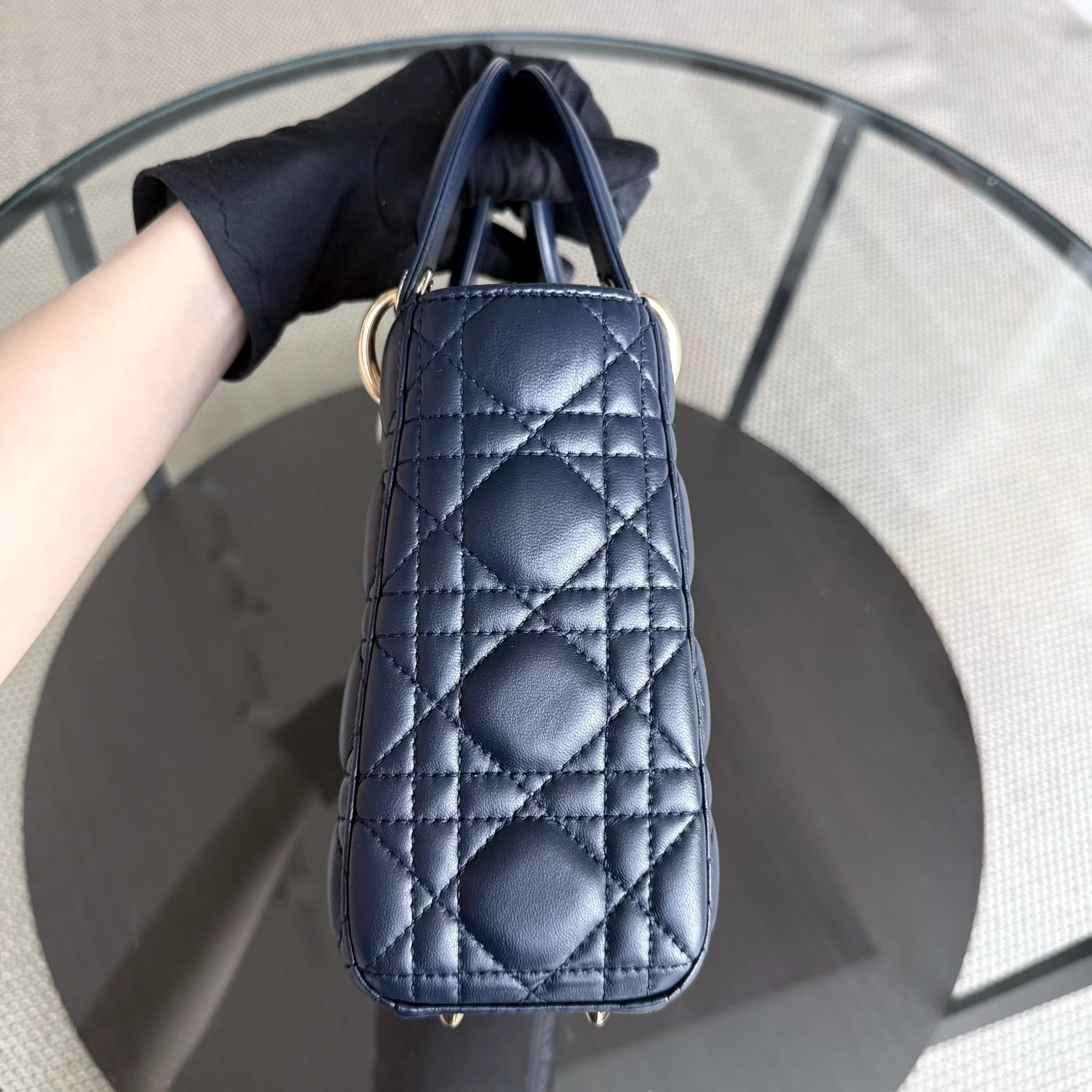 Dior Lady Small Flap - Cannage Lambskin Dark Blue Gold Hardware
