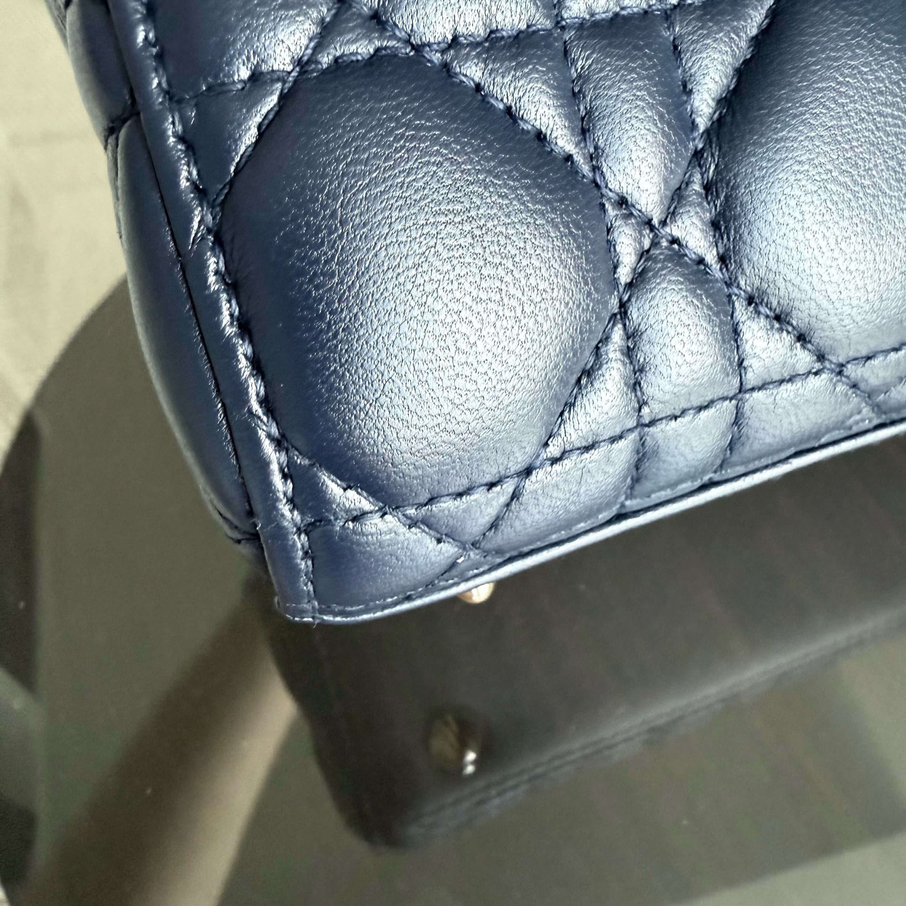 Dior Lady Small Flap - Cannage Lambskin Dark Blue Gold Hardware