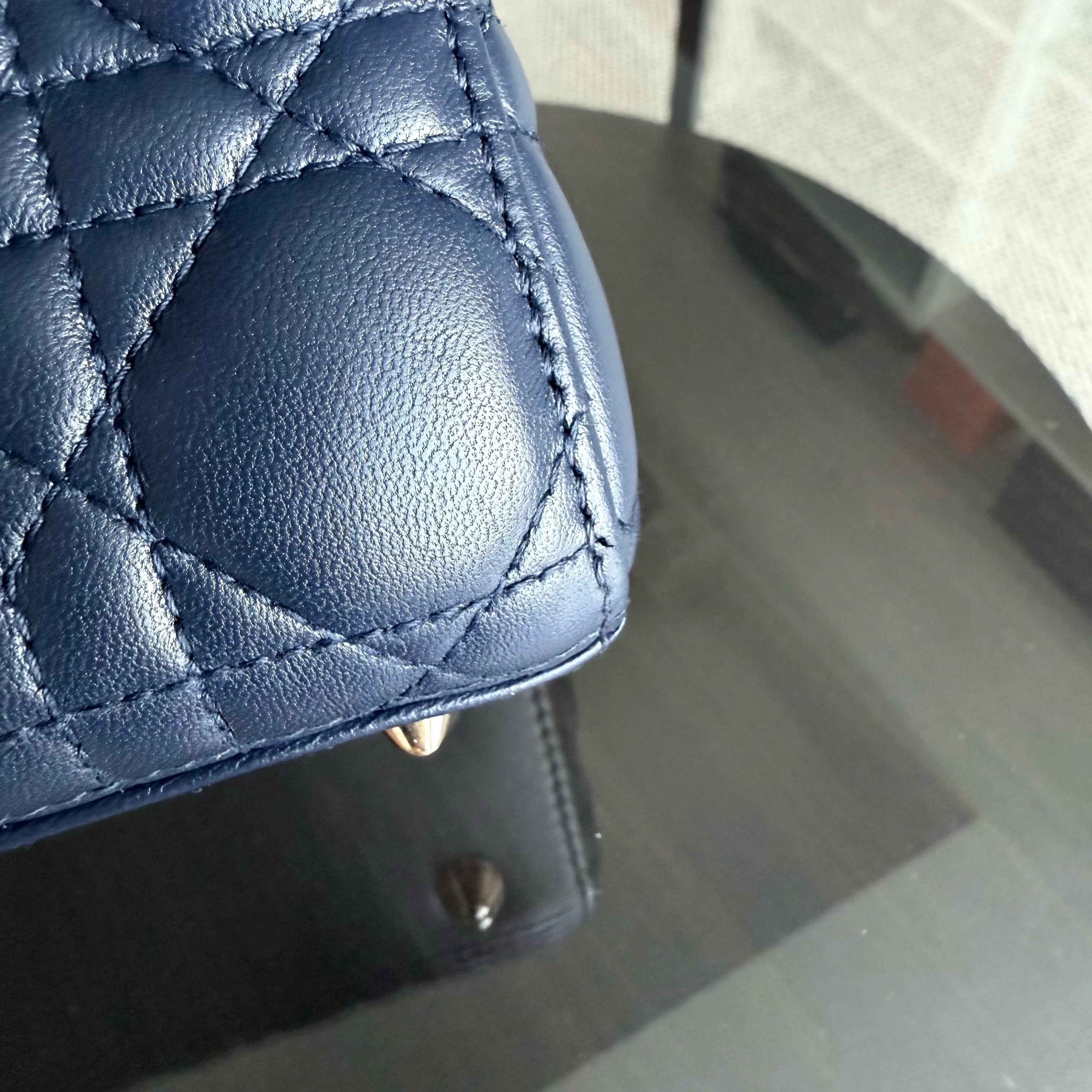 Dior Lady Small Flap - Cannage Lambskin Dark Blue Gold Hardware