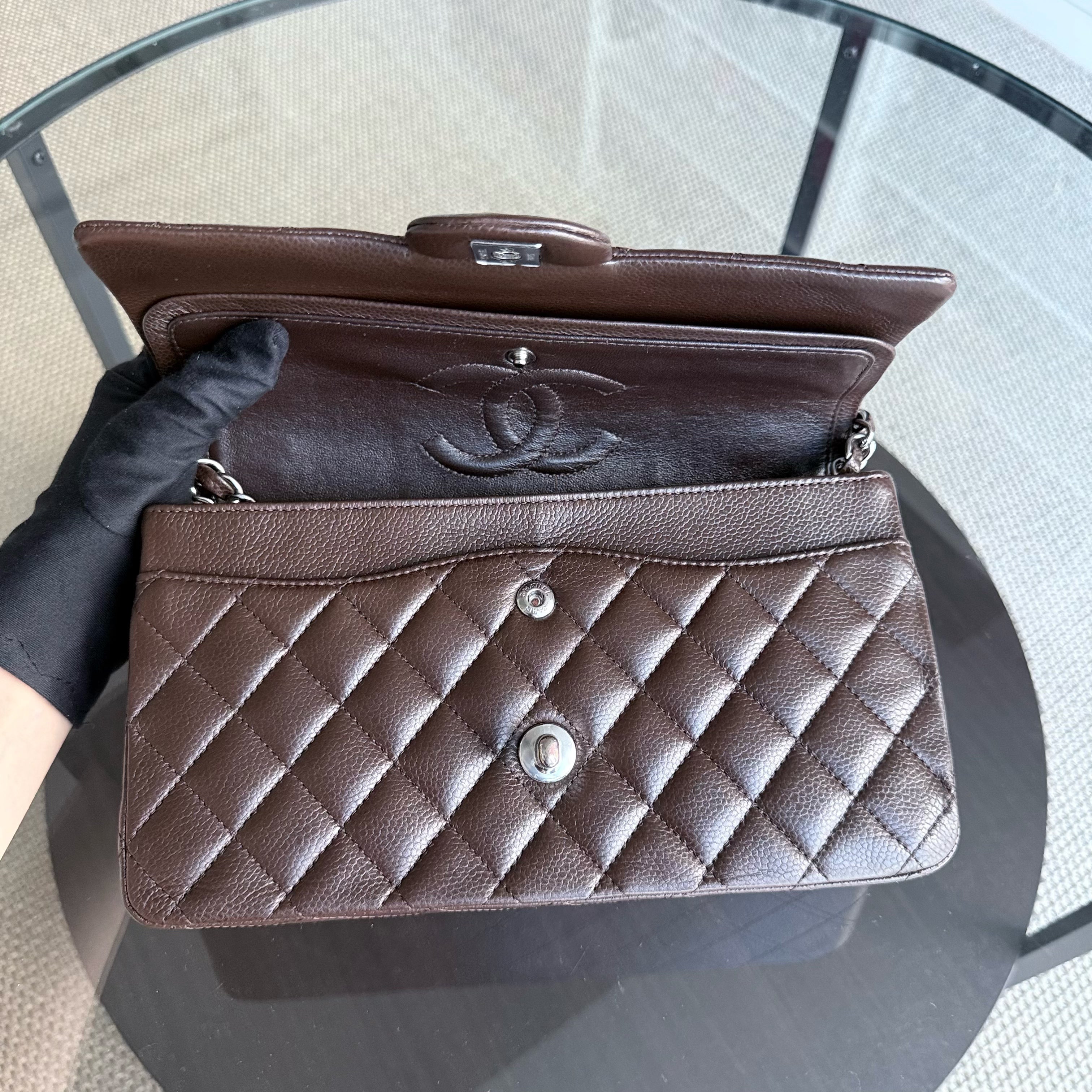 Chanel Classic Flap Medium - Caviar 25CM Quilted Grained Calfskin Dark Brown Silver Hardware Series 14