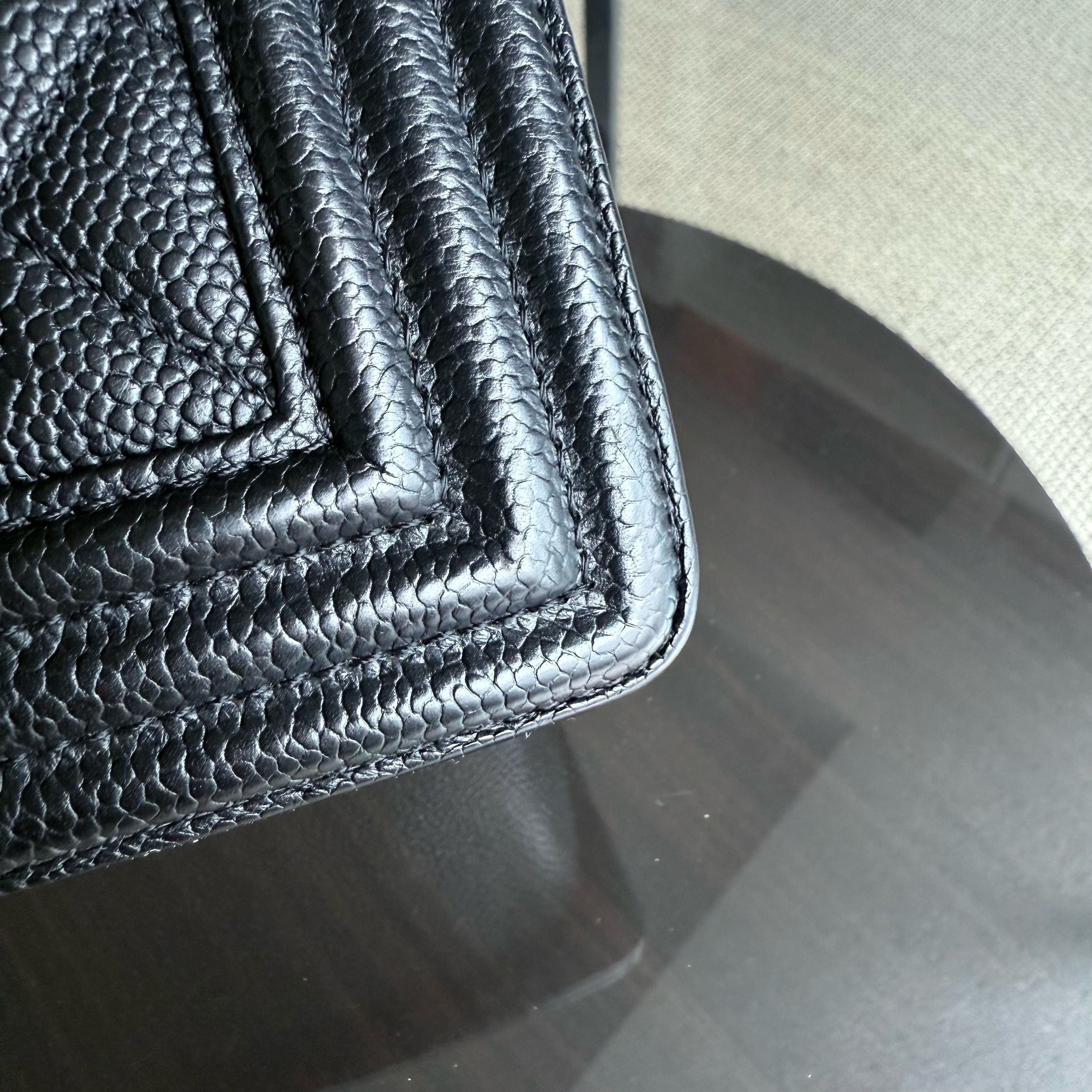Chanel Boy New Medium - Caviar 28CM Quilted Grained Calfskin Black Gold Hardware Series 23