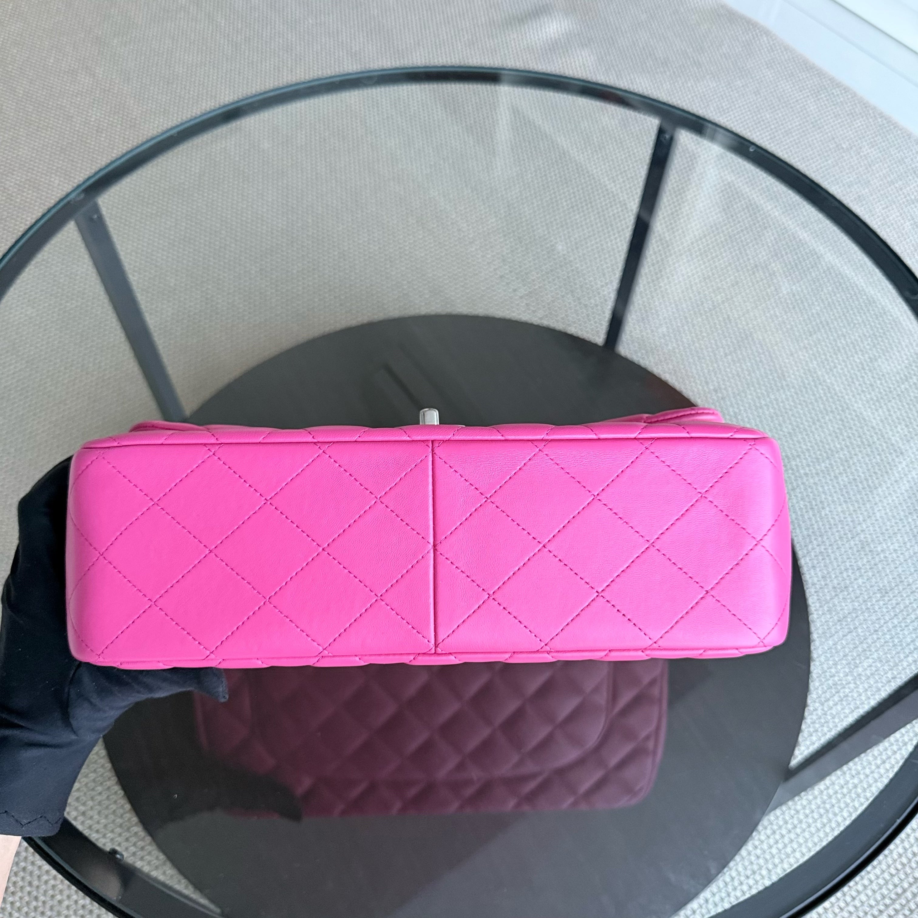 Chanel Classic Flap Jumbo - Double Flap 30CM Quilted Lambskin Hot Pink Silver Hardware Series 19