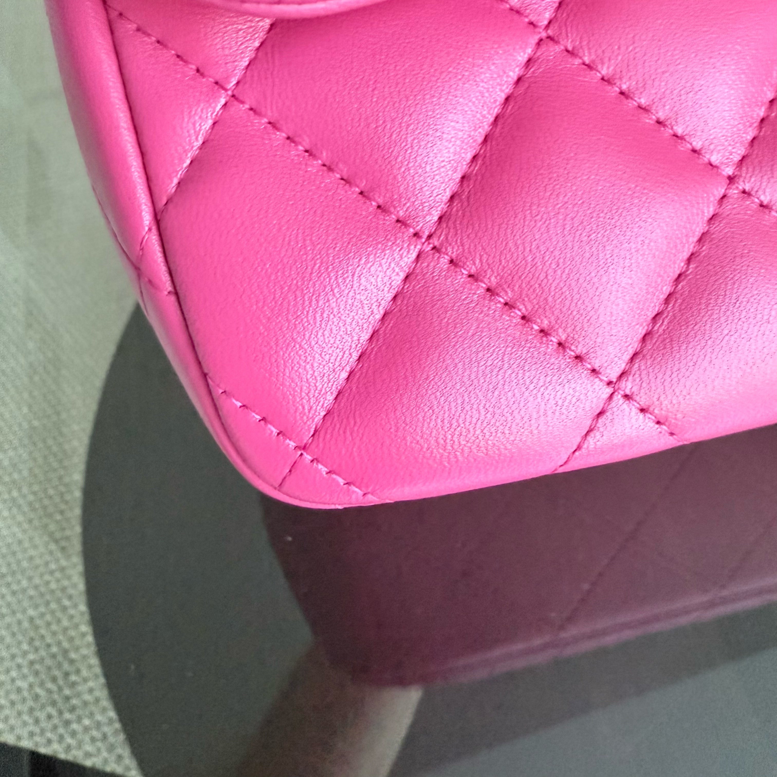 Chanel Classic Flap Jumbo - Double Flap 30CM Quilted Lambskin Hot Pink Silver Hardware Series 19
