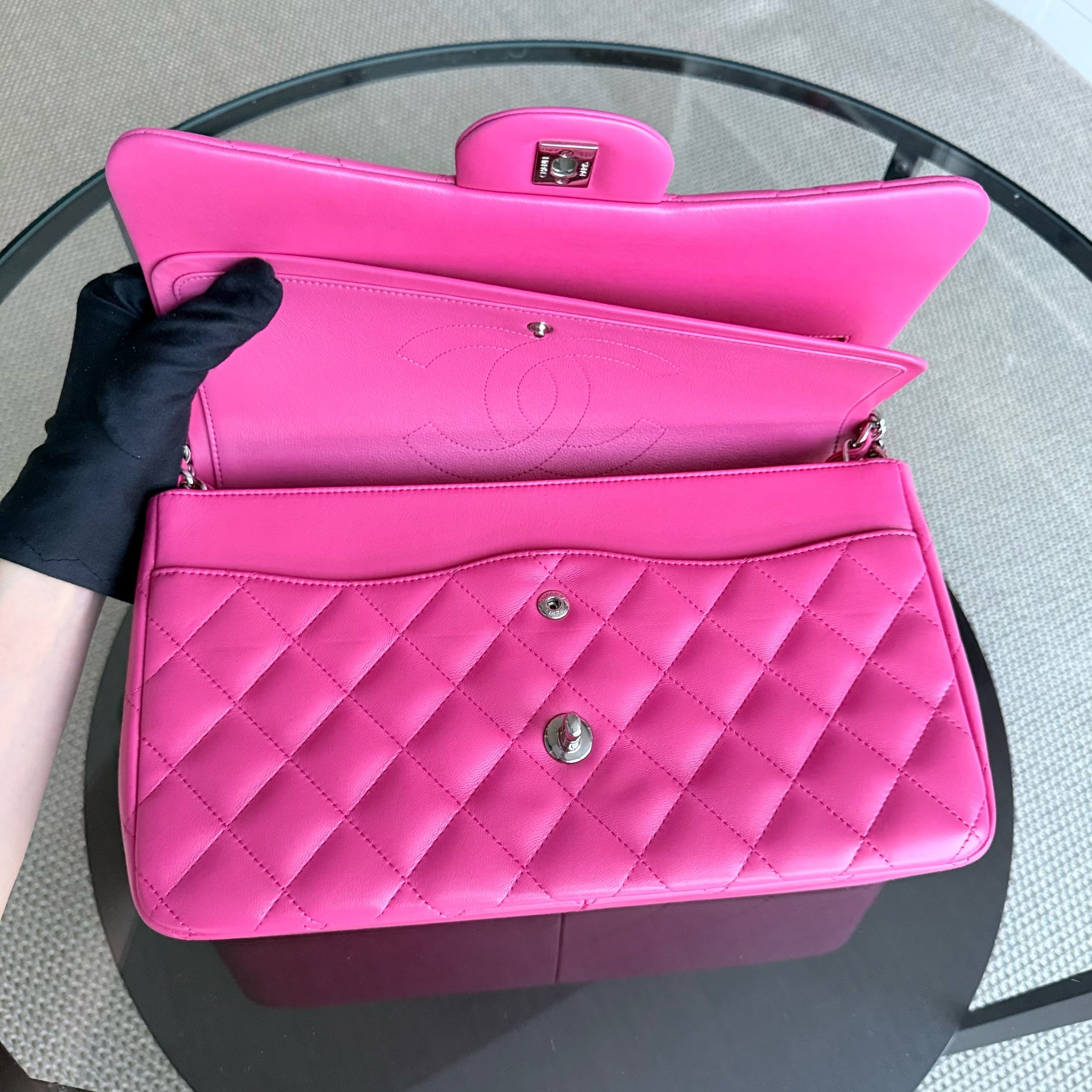 Chanel Classic Flap Jumbo - Double Flap 30CM Quilted Lambskin Hot Pink Silver Hardware Series 19