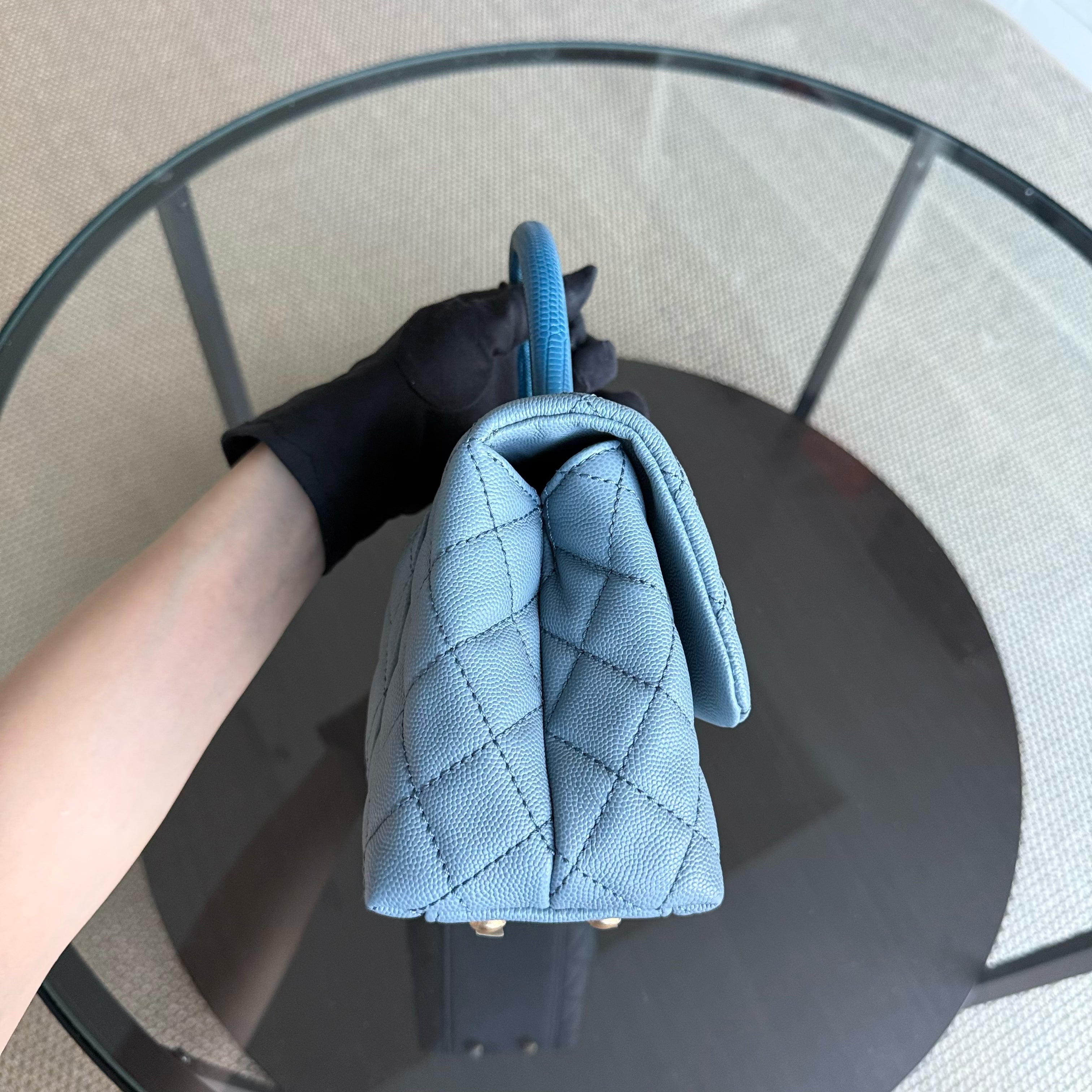 Chanel Coco Handle Small - Caviar 25CM Quilted Grained Calfskin Light Sky Blue Gold Hardware Series 27