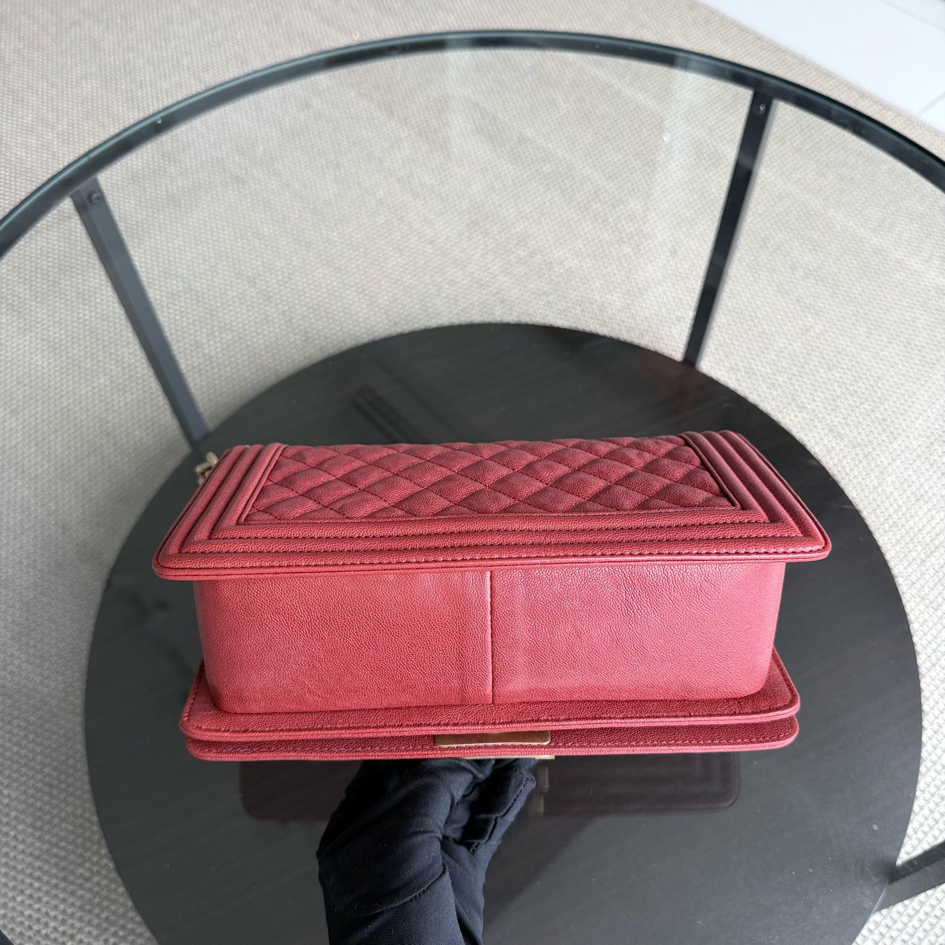 Chanel Boy Medium - Caviar 25CM Quilted Grained Calfskin Red Gold Hardware Series 26