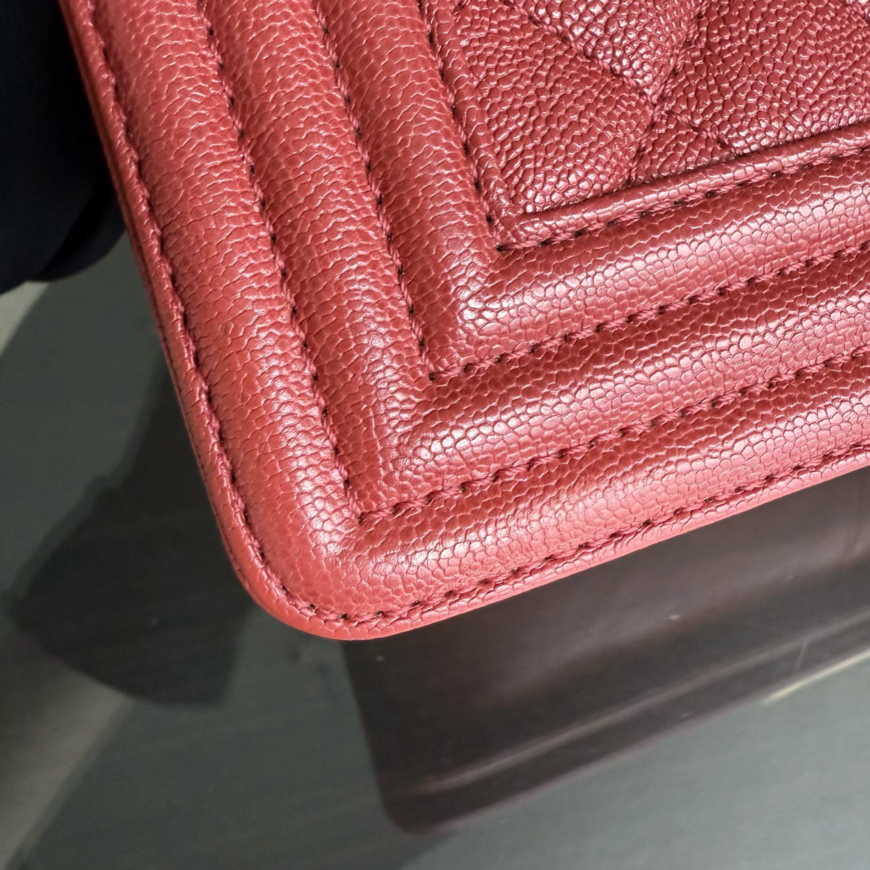 Chanel Boy Medium - Caviar 25CM Quilted Grained Calfskin Red Gold Hardware Series 26