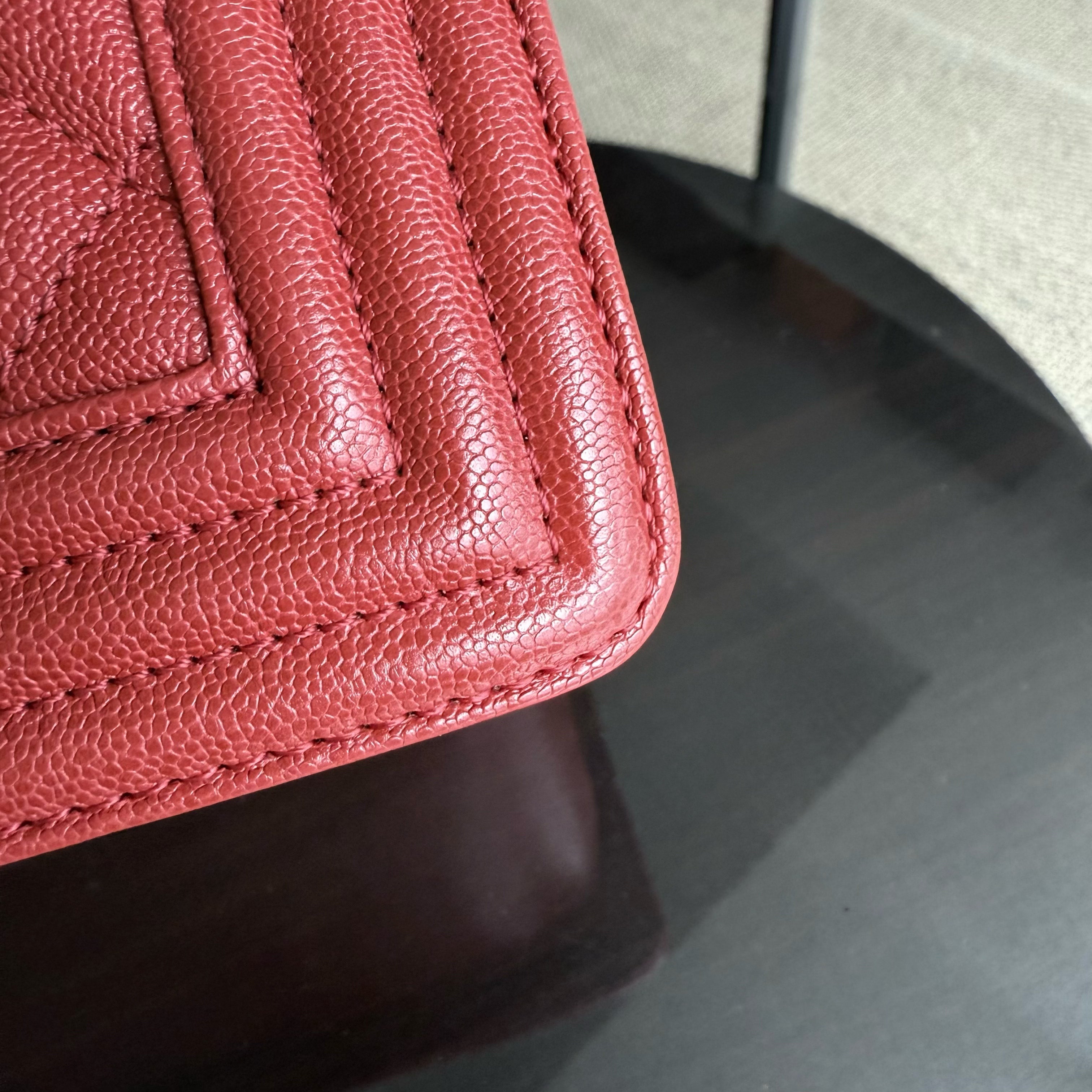 Chanel Boy Medium - Caviar 25CM Quilted Grained Calfskin Red Gold Hardware Series 26