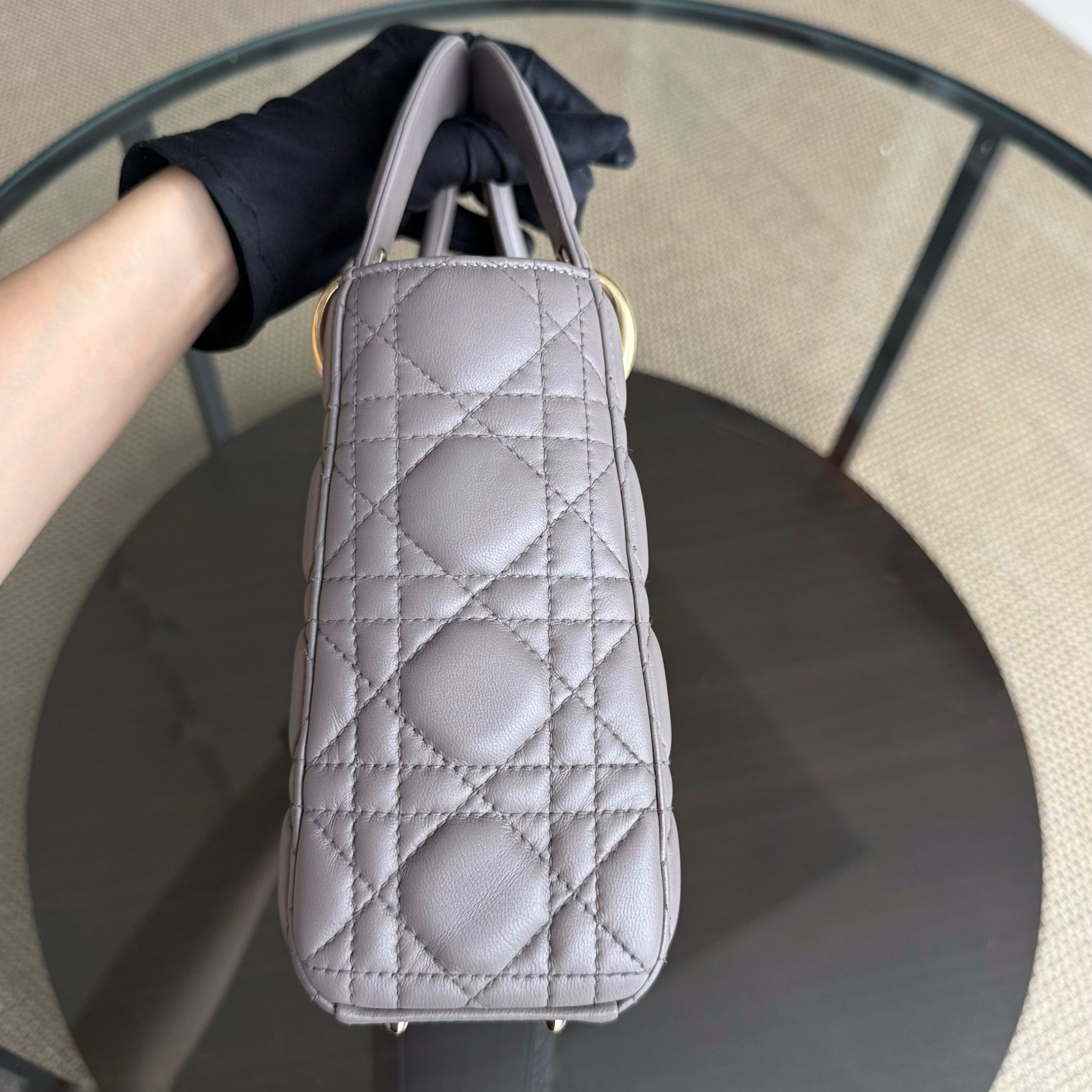 Dior Lady Small Flap - Cannage Lambskin Grey Gray Gold Hardware