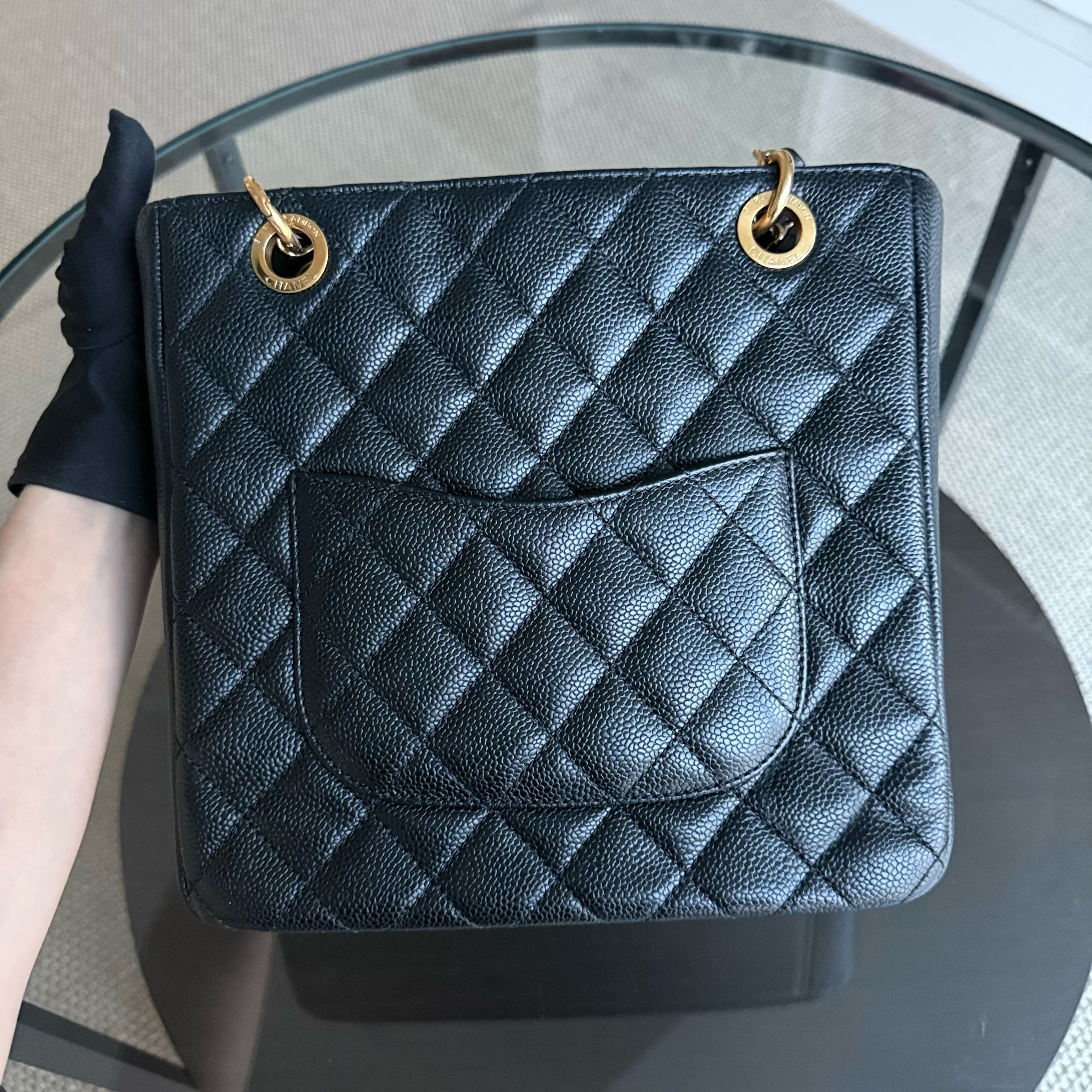 Chanel PST Petite Shopping Tote - Caviar Quilted Grained Calfskin Black Gold Hardware