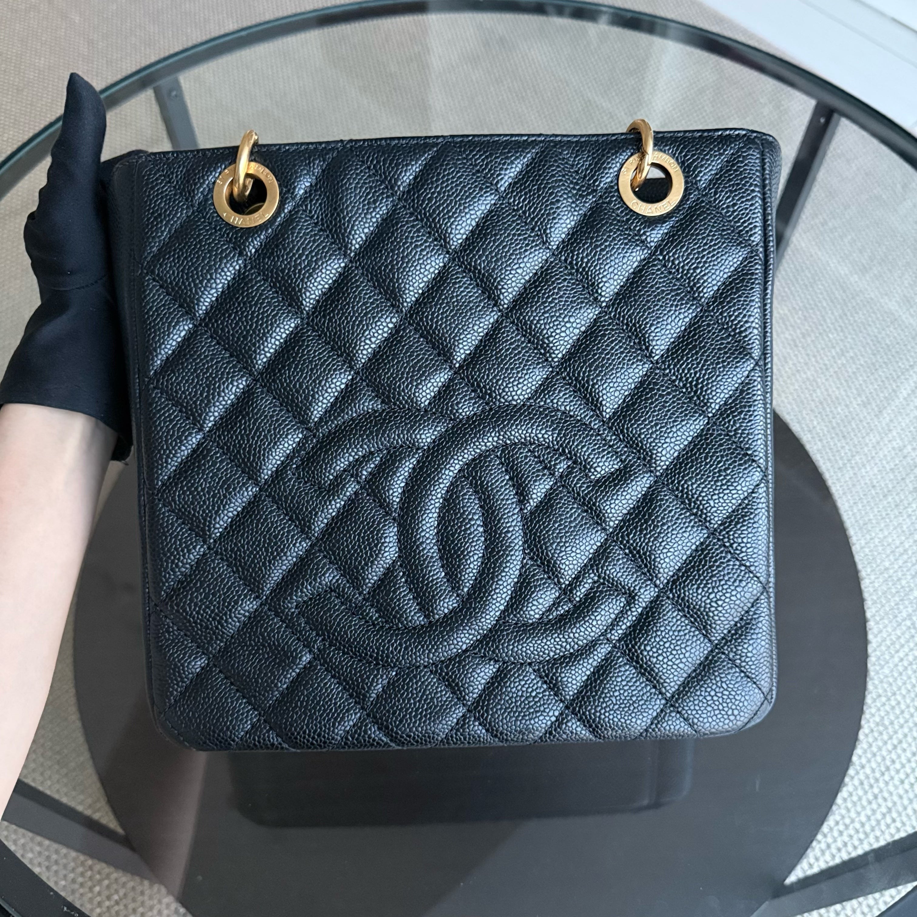 Chanel PST Petite Shopping Tote - Caviar Quilted Grained Calfskin Black Gold Hardware