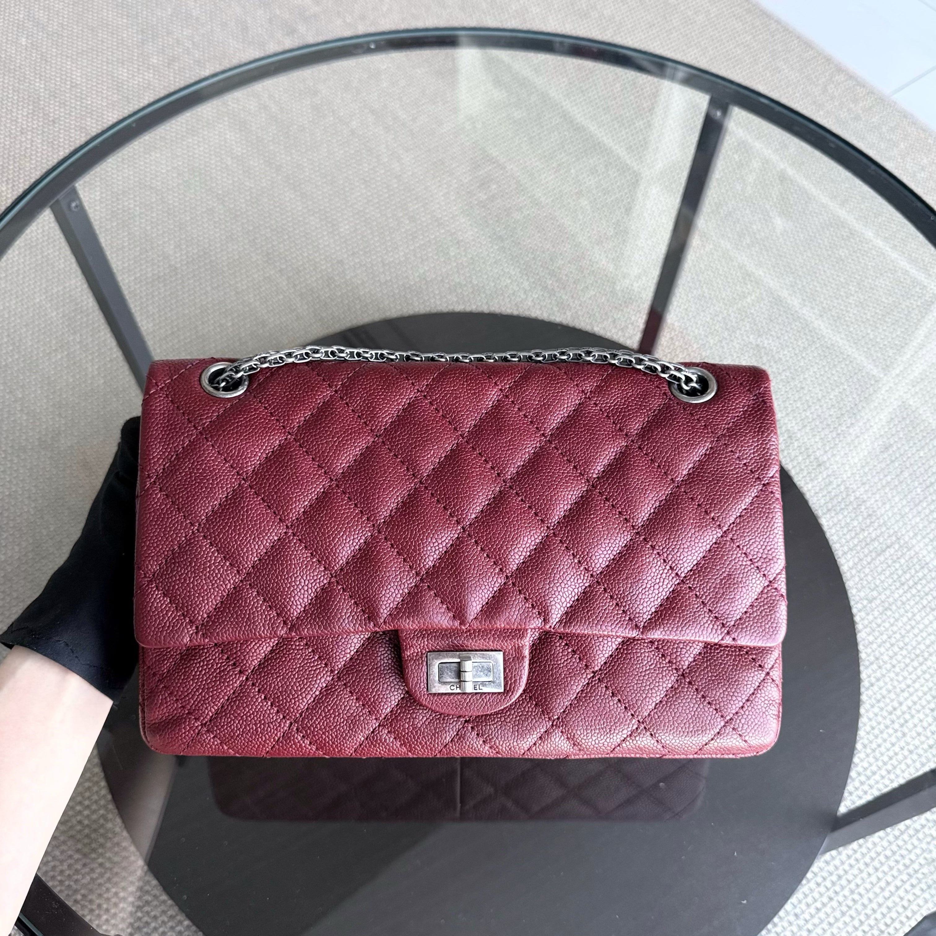 Chanel 2.55 Reissue 226 - Caviar Quilted Grained Calfskin Burgundy Dark Red Ruthenium Silver Hardware Series 14