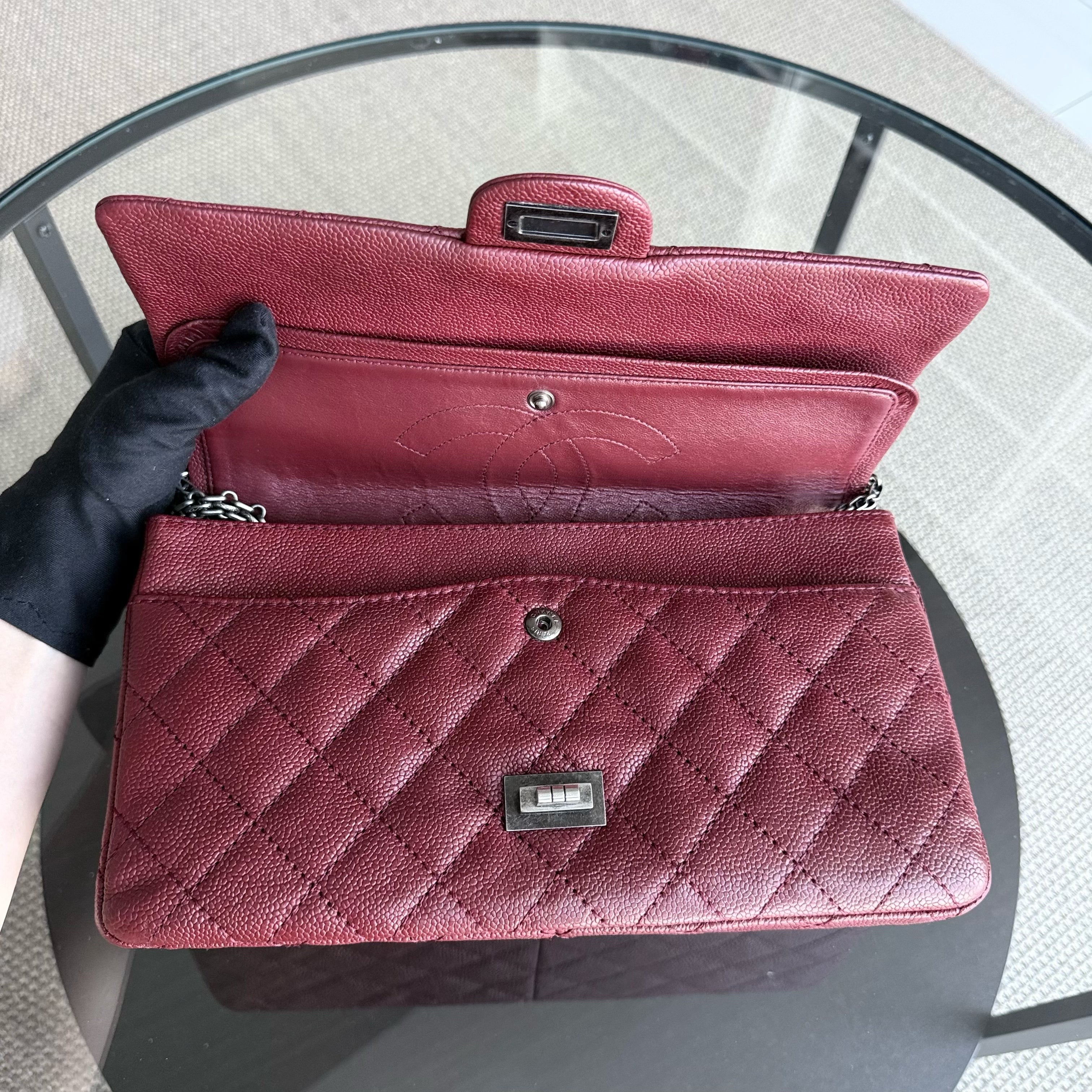 Chanel 2.55 Reissue 226 - Caviar Quilted Grained Calfskin Burgundy Dark Red Ruthenium Silver Hardware Series 14