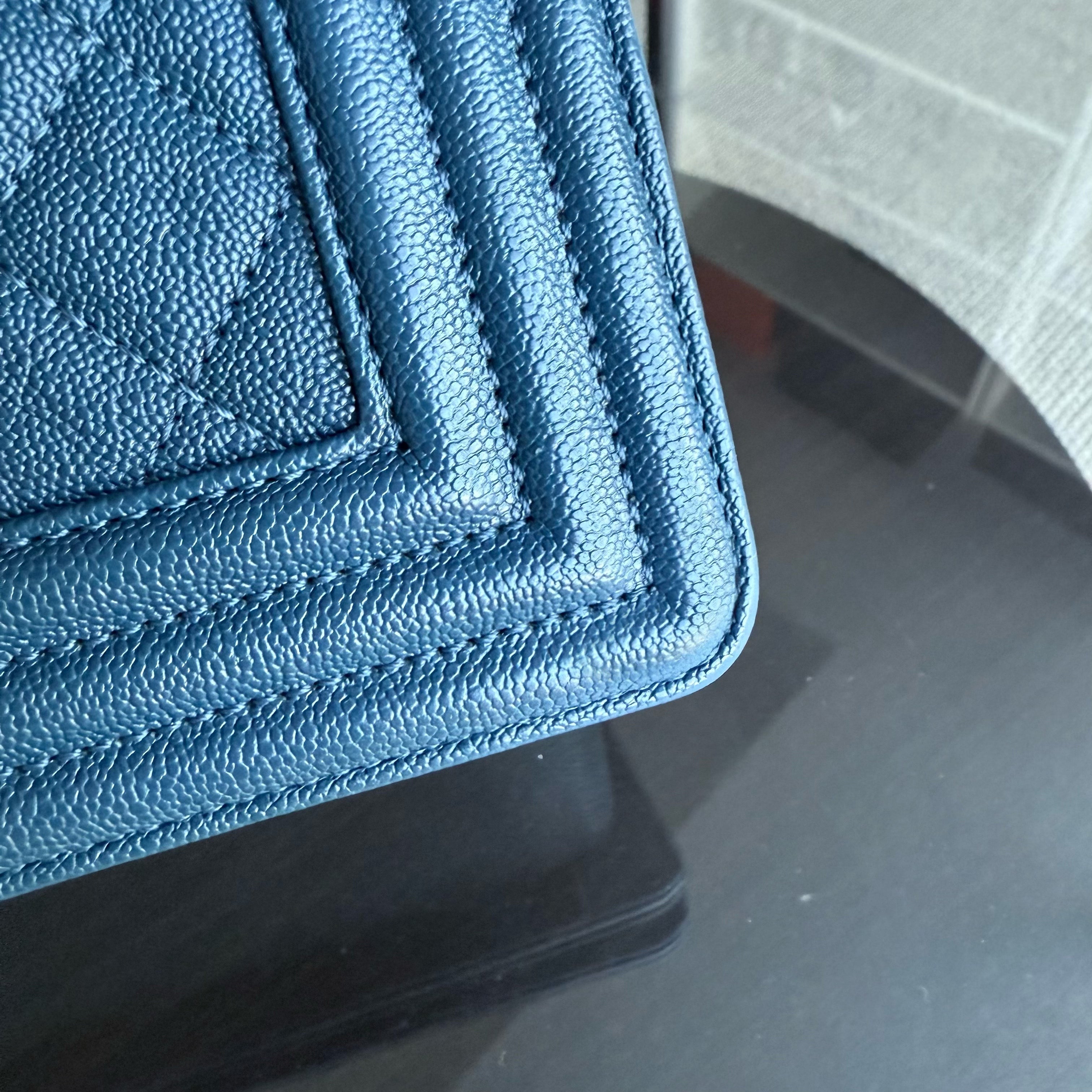 Chanel Boy Medium - Caviar 25CM Quilted Grained Calfskin Blue Silver Hardware Series 28