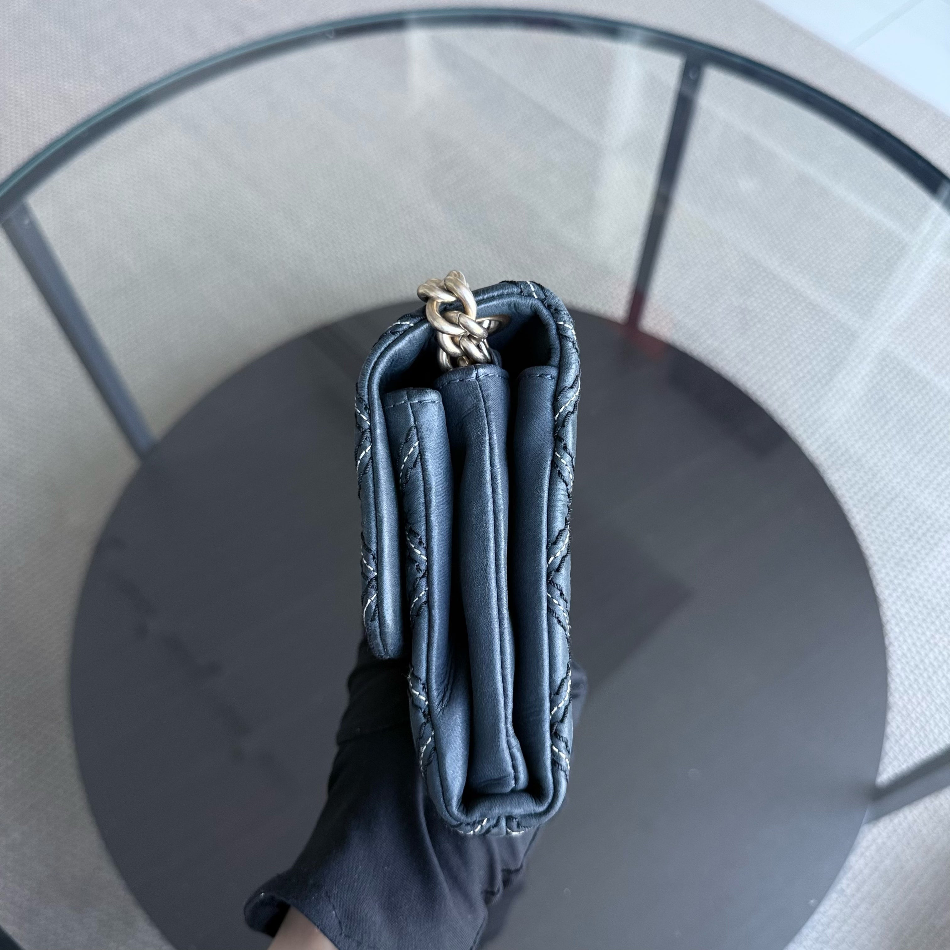 Chanel Seasonal Flap - Quilted Wild Stitch CalfskinDark Navy Blue Gold Hardware Series 19