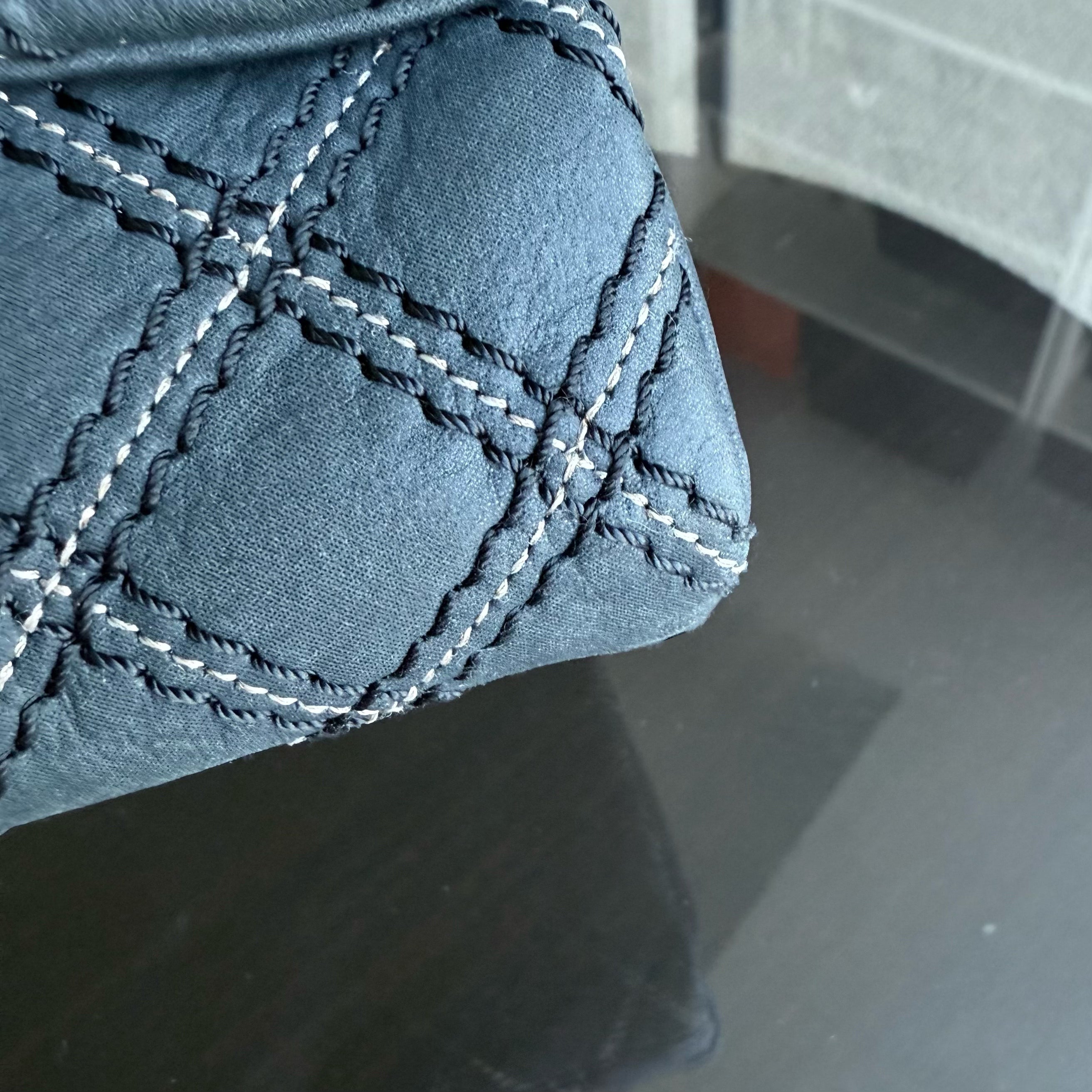 Chanel Seasonal Flap - Quilted Wild Stitch CalfskinDark Navy Blue Gold Hardware Series 19