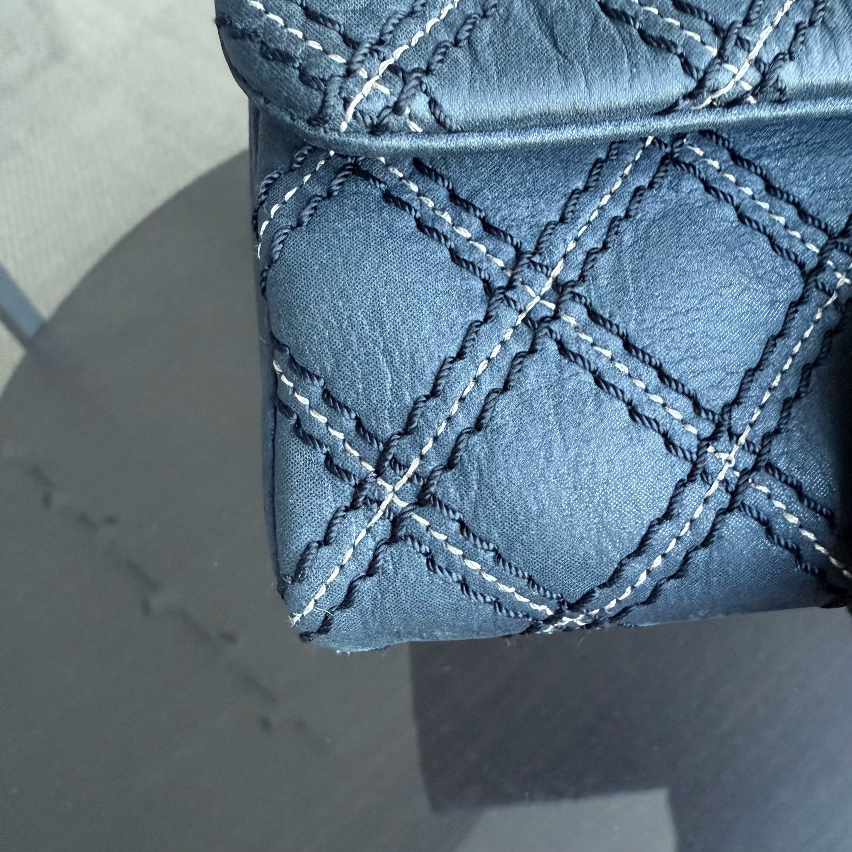 Chanel Seasonal Flap - Quilted Wild Stitch CalfskinDark Navy Blue Gold Hardware Series 19