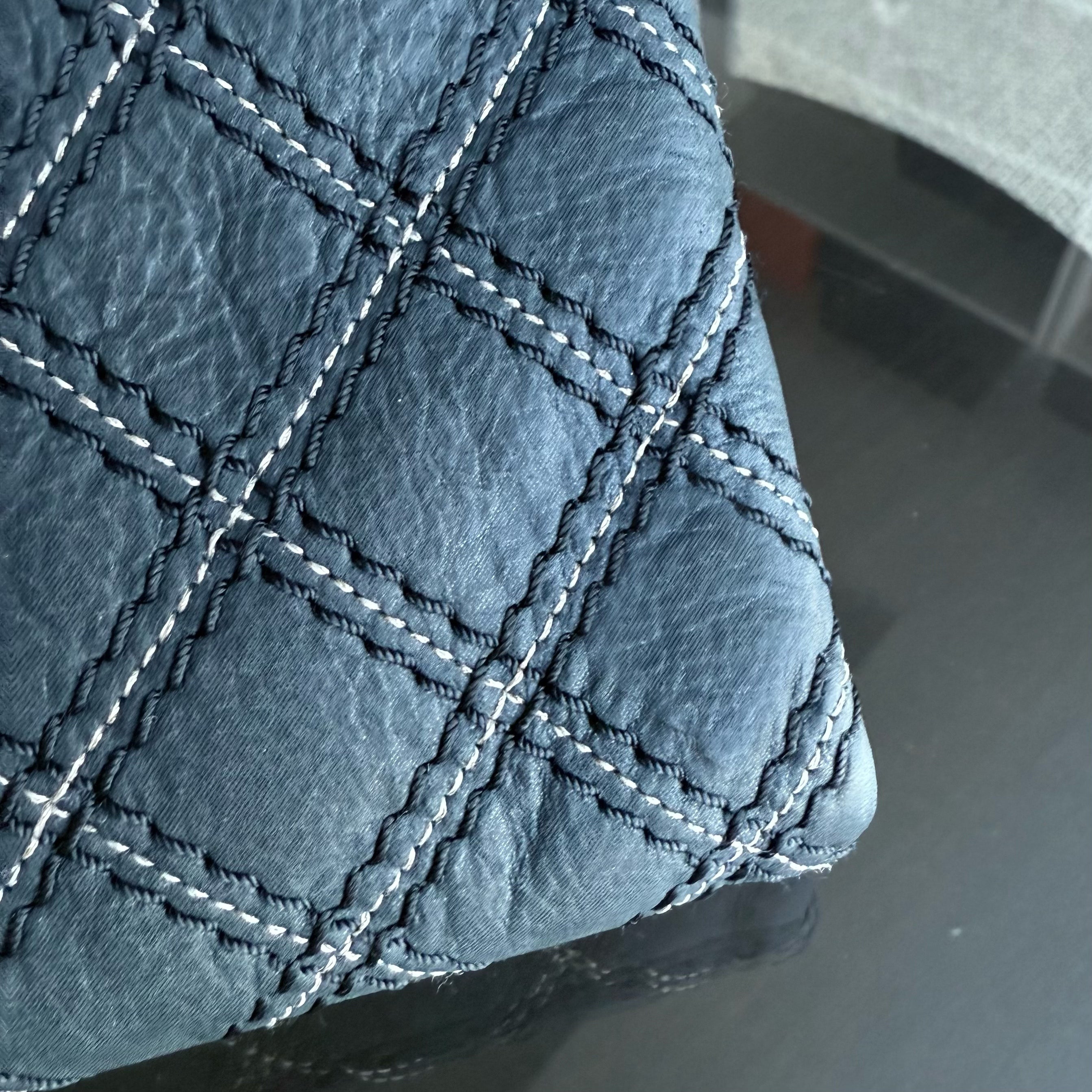 Chanel Seasonal Flap - Quilted Wild Stitch CalfskinDark Navy Blue Gold Hardware Series 19