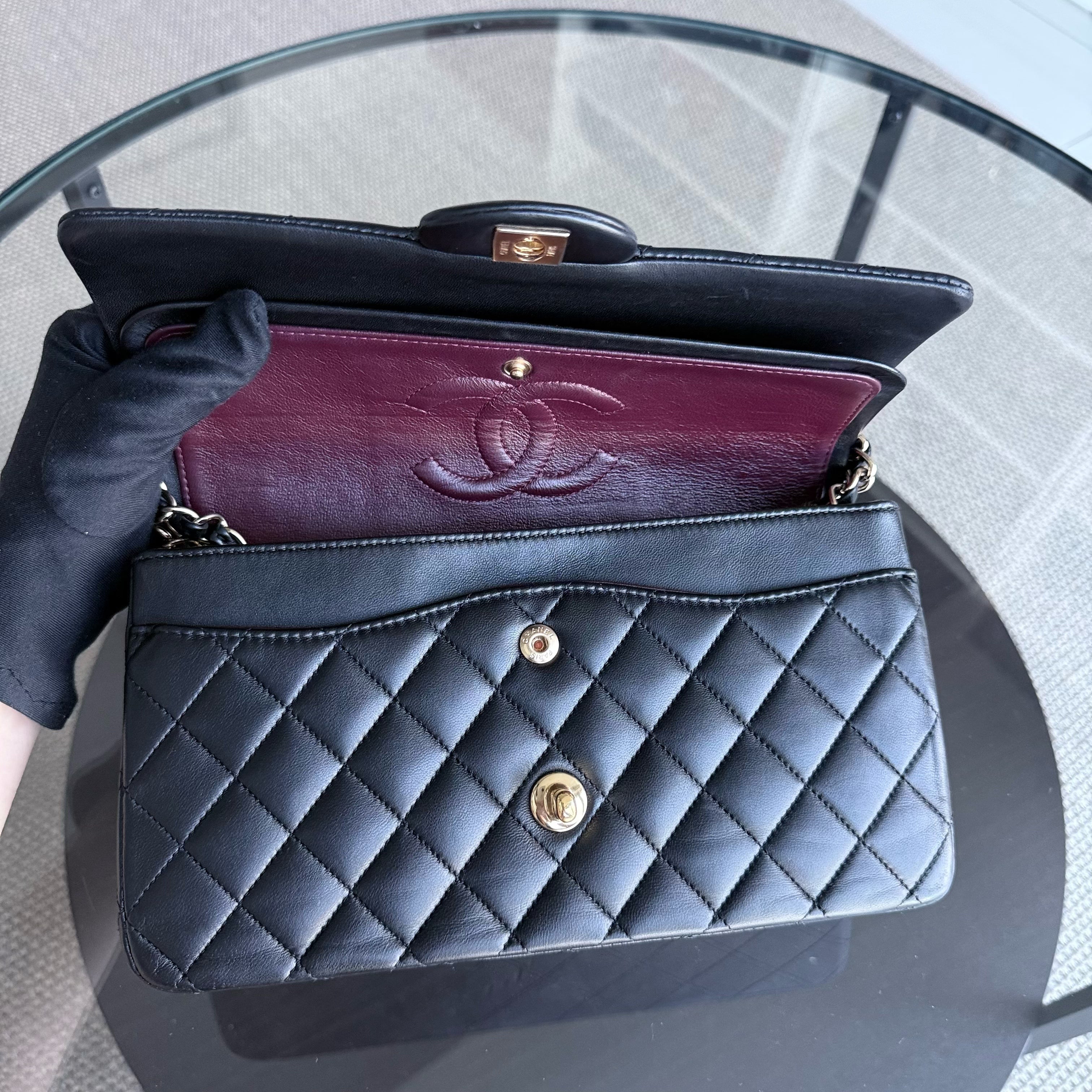 Chanel Classic Flap Medium - 25CM Quilted Lambskin Black Gold Hardware Series 14