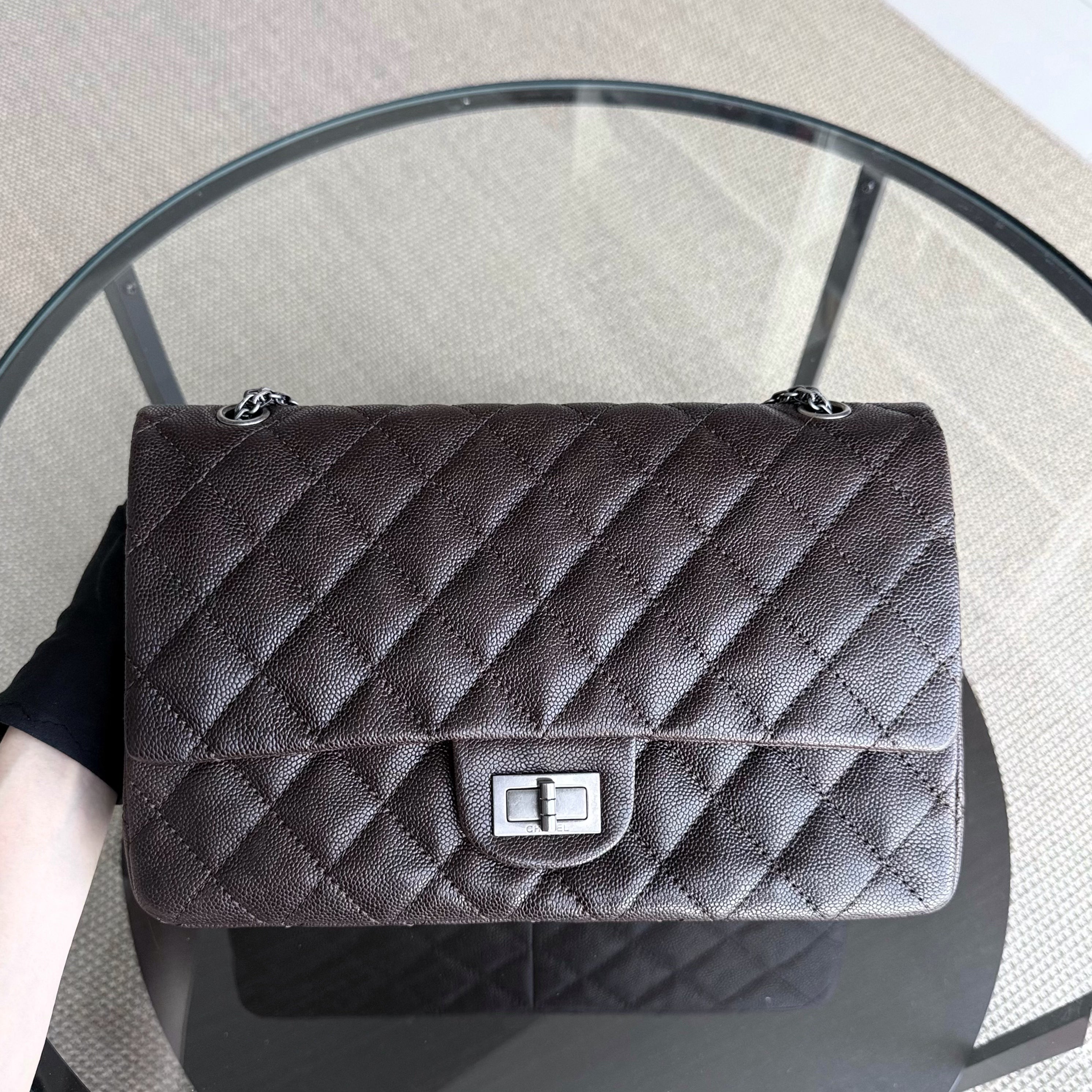 Chanel 2.55 Reissue 226 - Caviar Quilted Grained Calfskin Dark Brown Silver Hardware Series 14