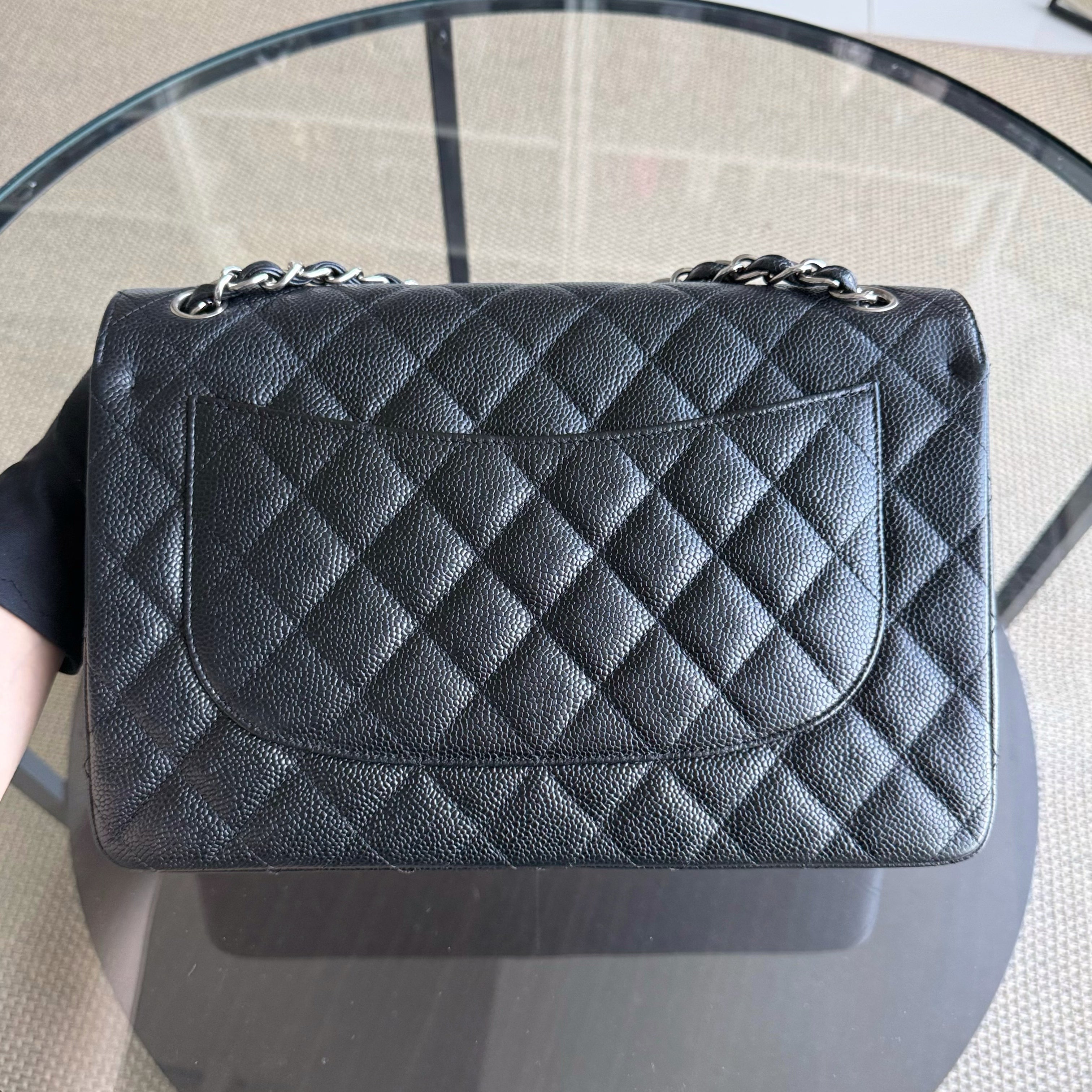 Chanel Classic Flap Jumbo - Caviar 30CM Double Flap Quilted Grained Calfskin Black Silver Hardware Series 19