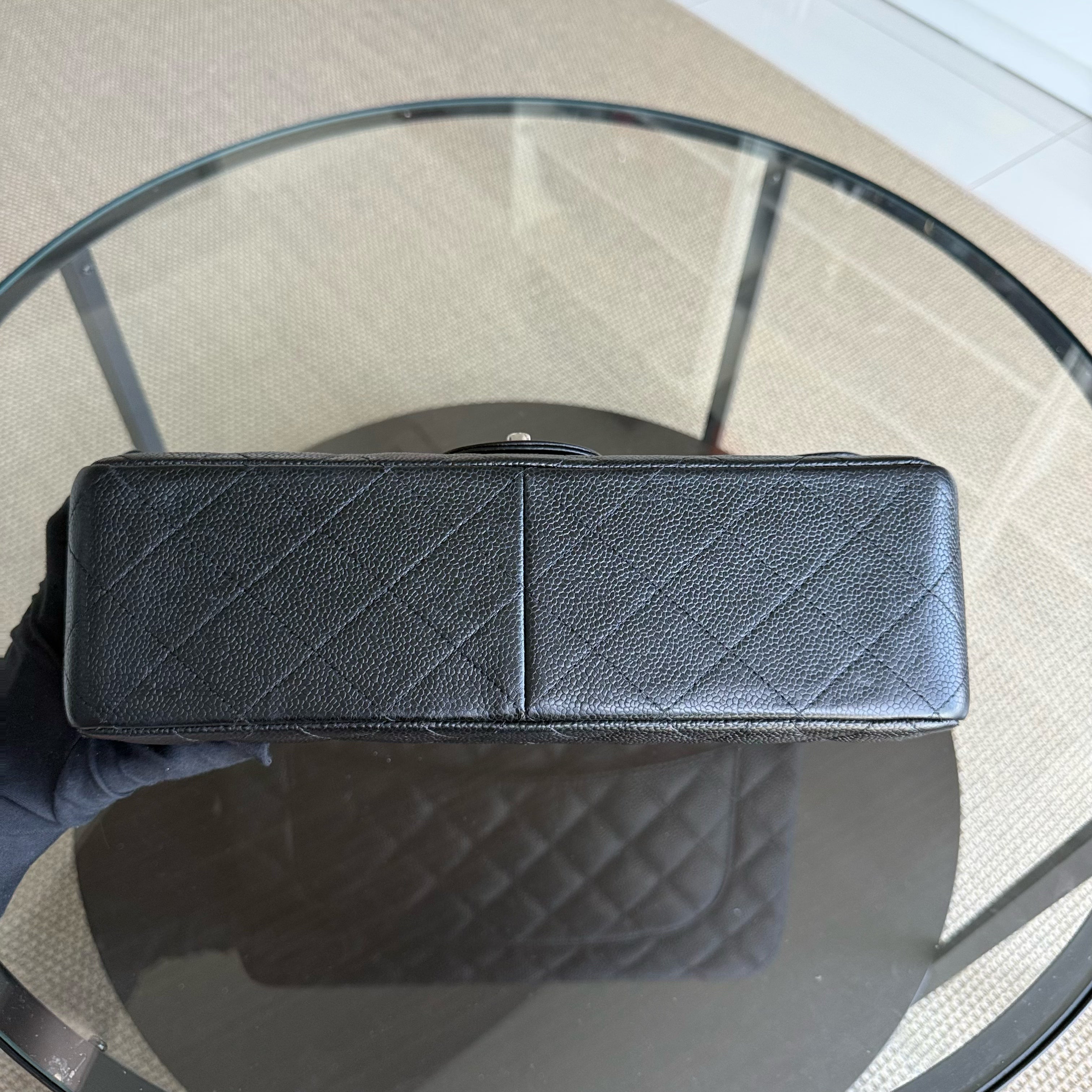 Chanel Classic Flap Jumbo - Caviar 30CM Double Flap Quilted Grained Calfskin Black Silver Hardware Series 19