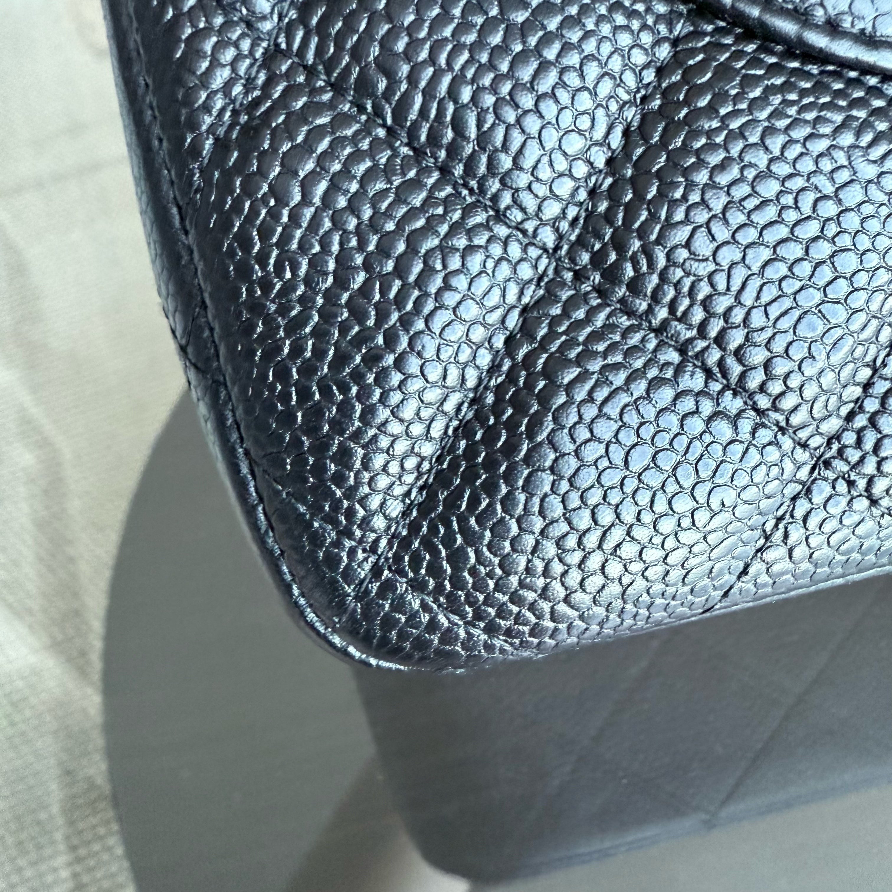 Chanel Classic Flap Jumbo - Caviar 30CM Double Flap Quilted Grained Calfskin Black Silver Hardware Series 19