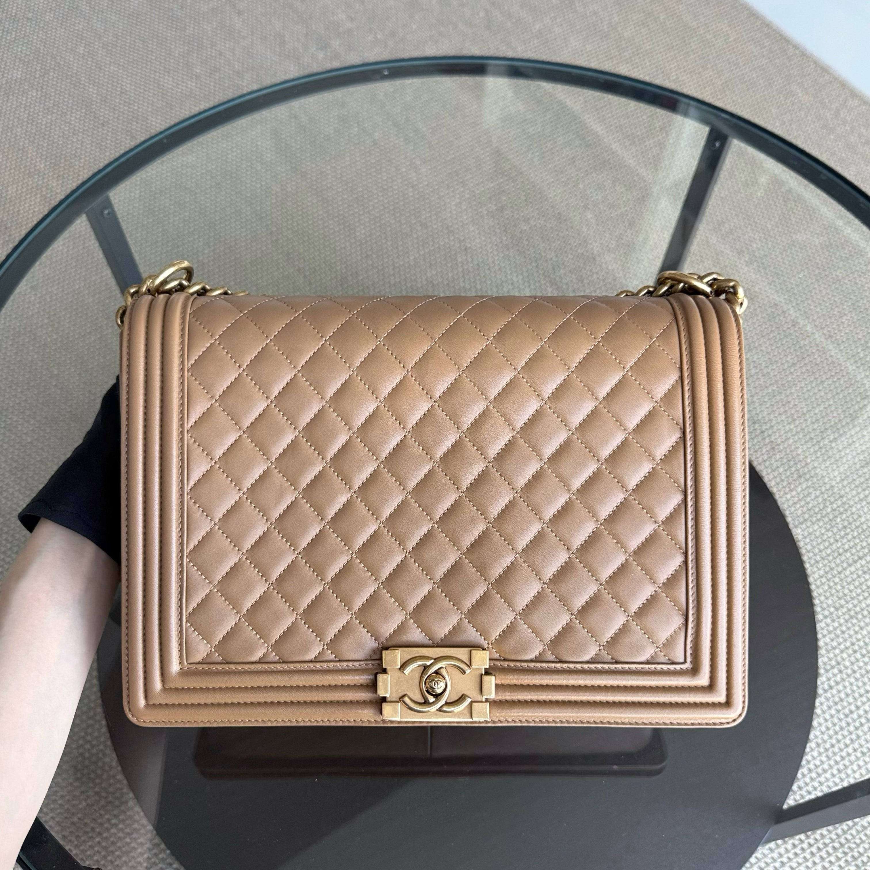 Chanel Boy Large - Quilted Lambskin Brown Gold Hardware Series 19