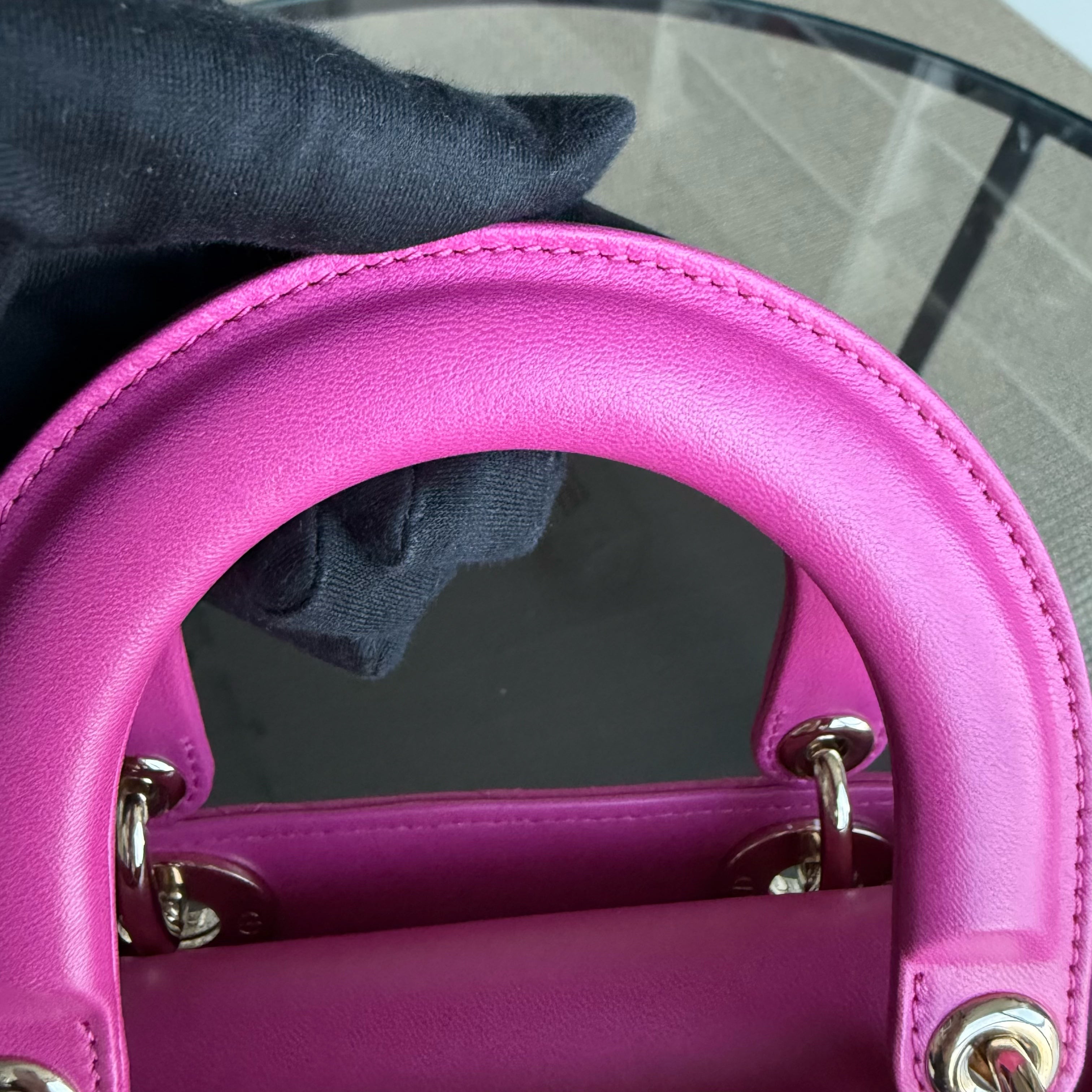 Dior Lady Small Flap - Cannage Lambskin Hot Pink Gold Hardware
