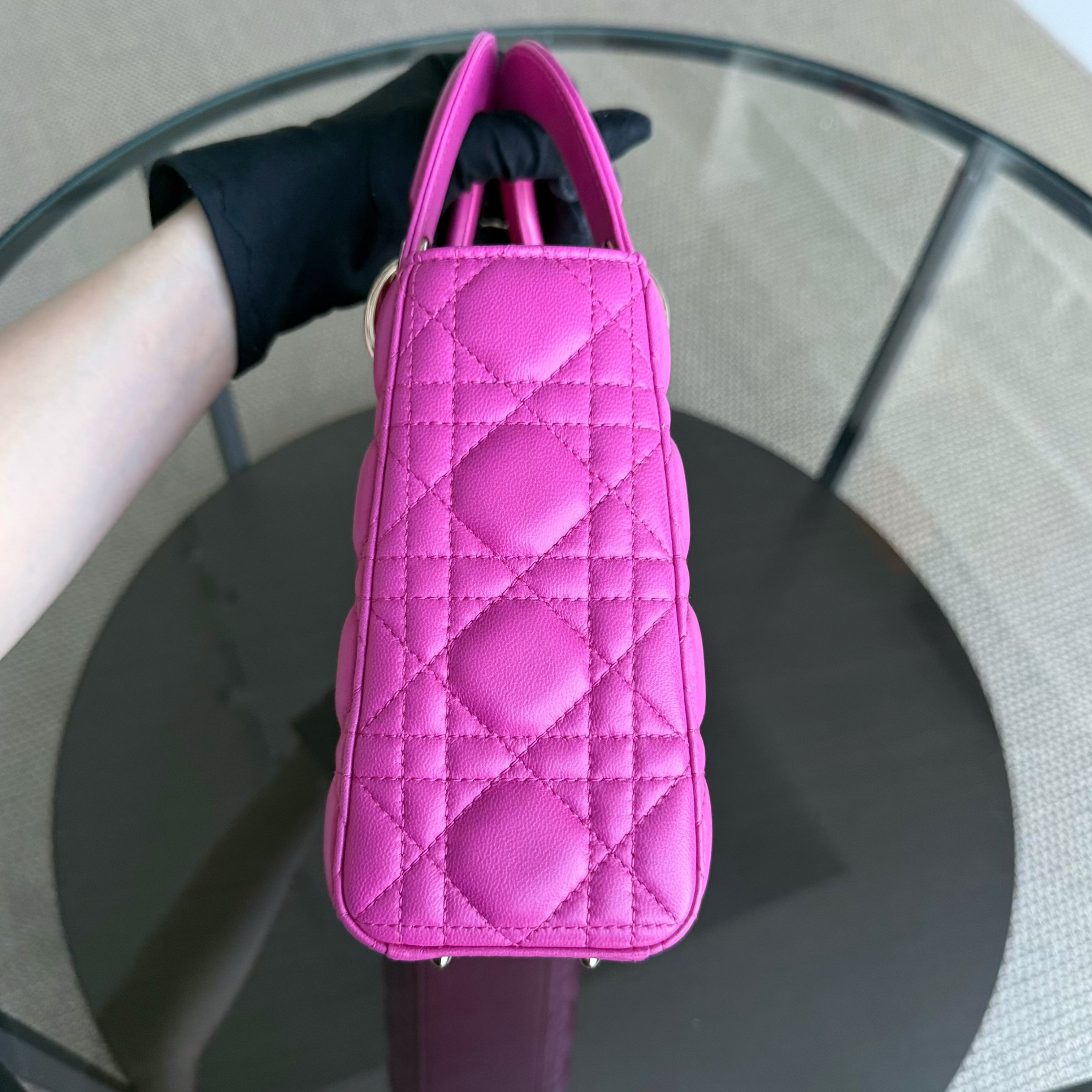 Dior Lady Small Flap - Cannage Lambskin Hot Pink Gold Hardware