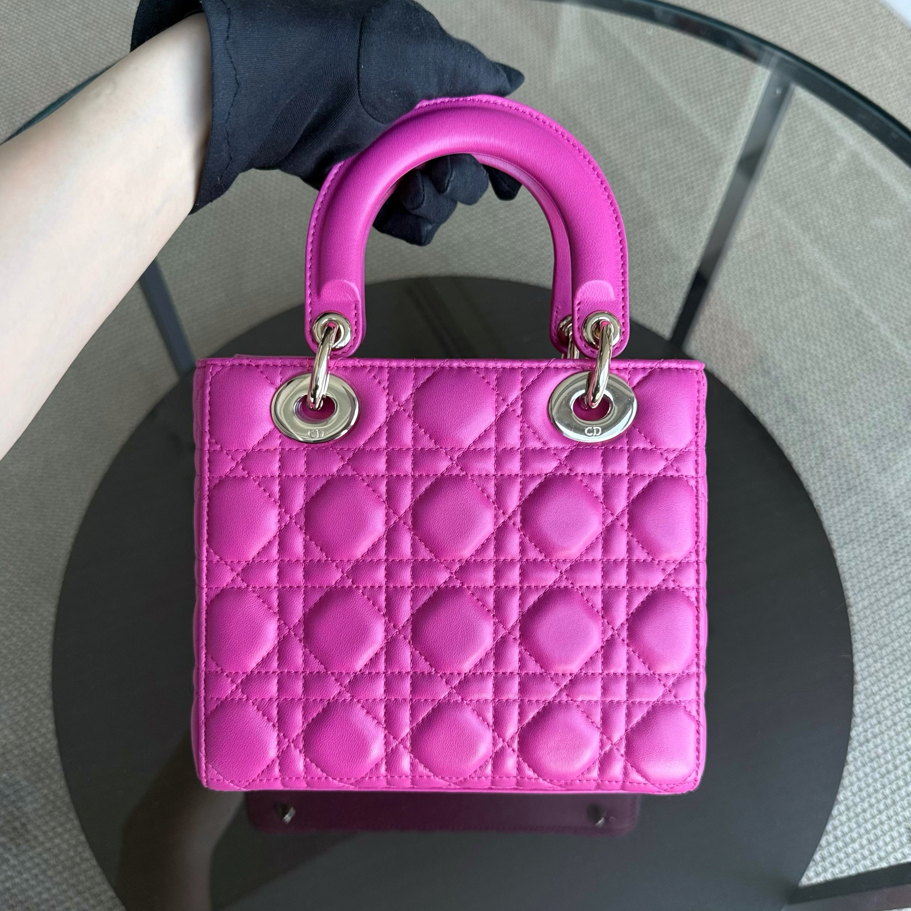 Dior Lady Small Flap - Cannage Lambskin Hot Pink Gold Hardware