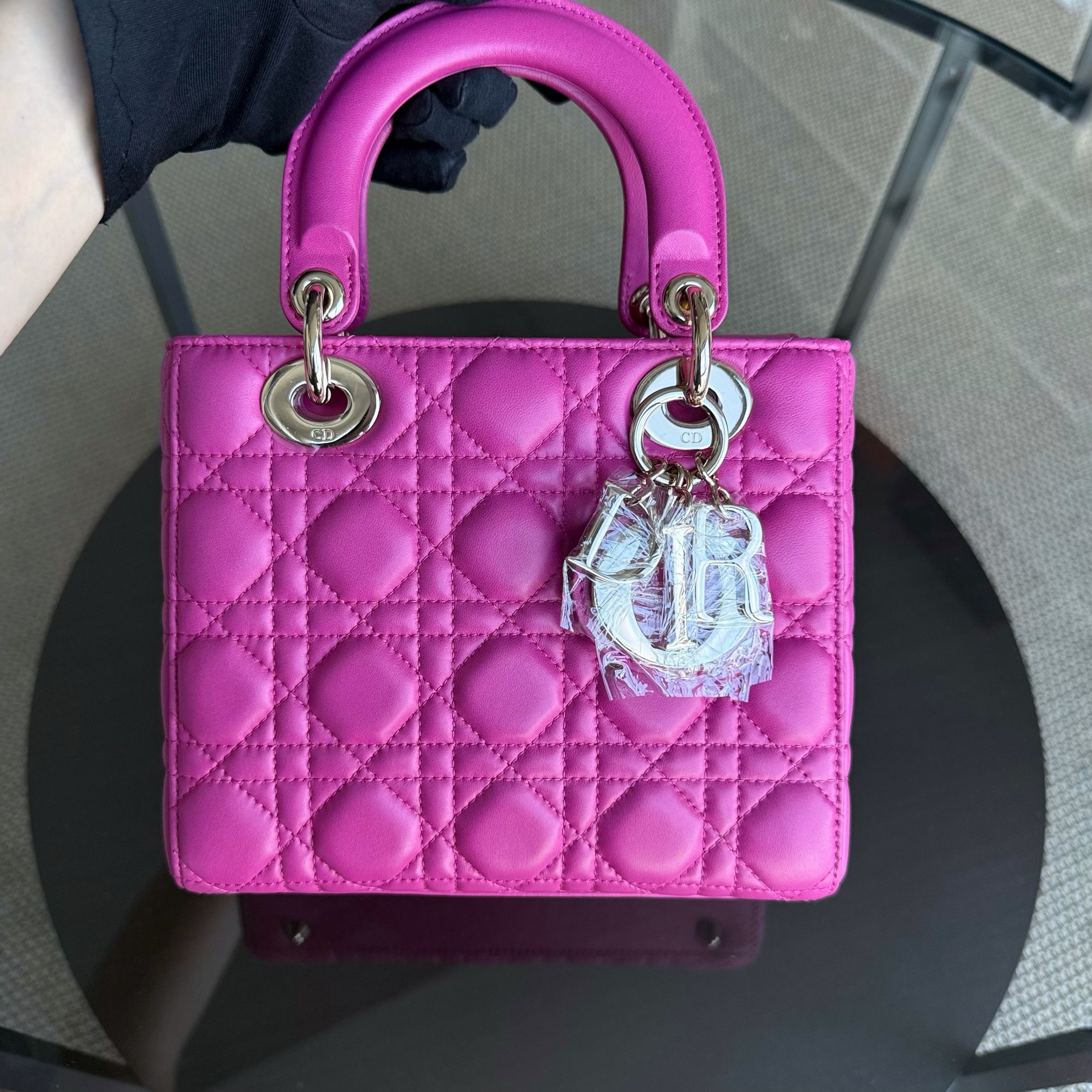Dior Lady Small Flap - Cannage Lambskin Hot Pink Gold Hardware