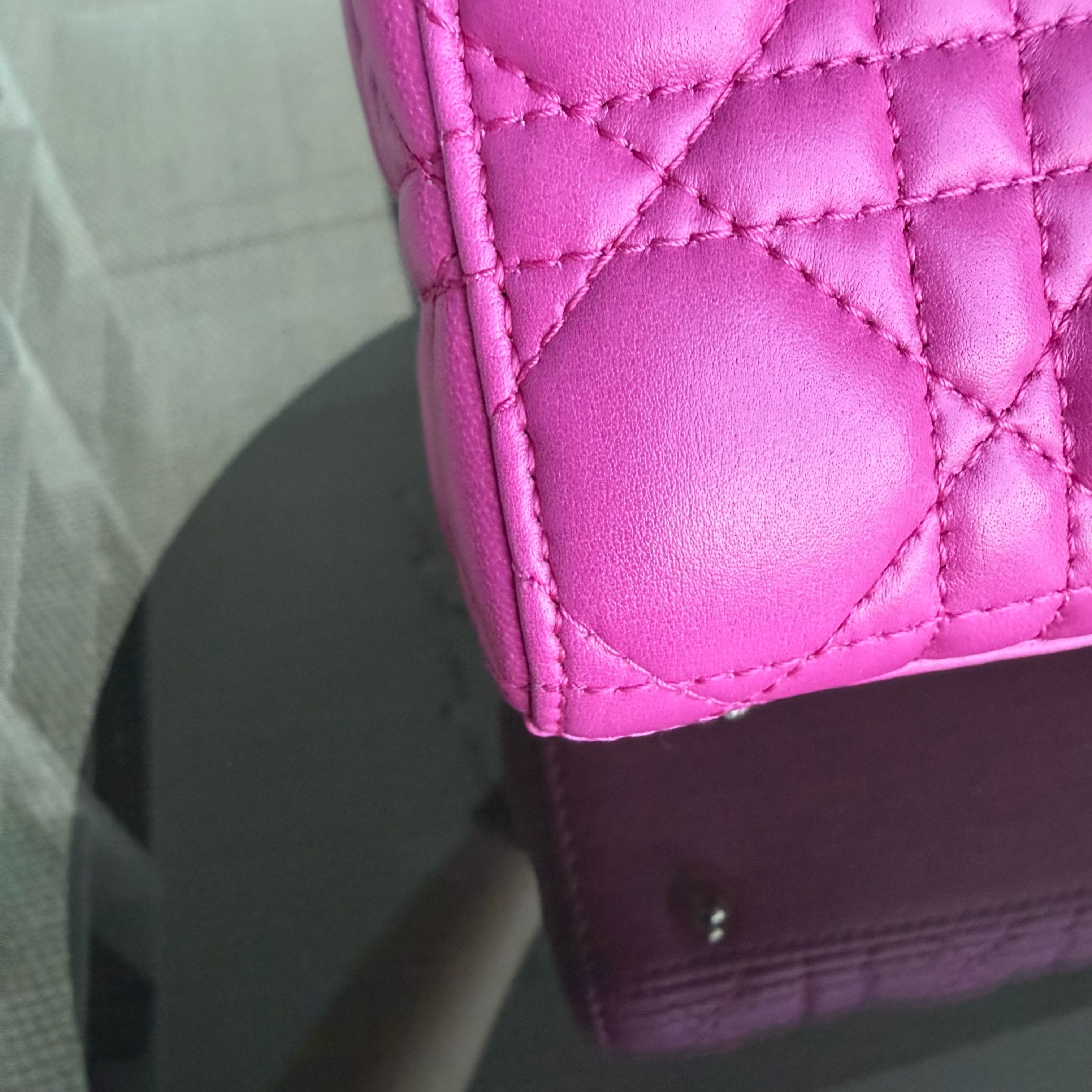 Dior Lady Small Flap - Cannage Lambskin Hot Pink Gold Hardware