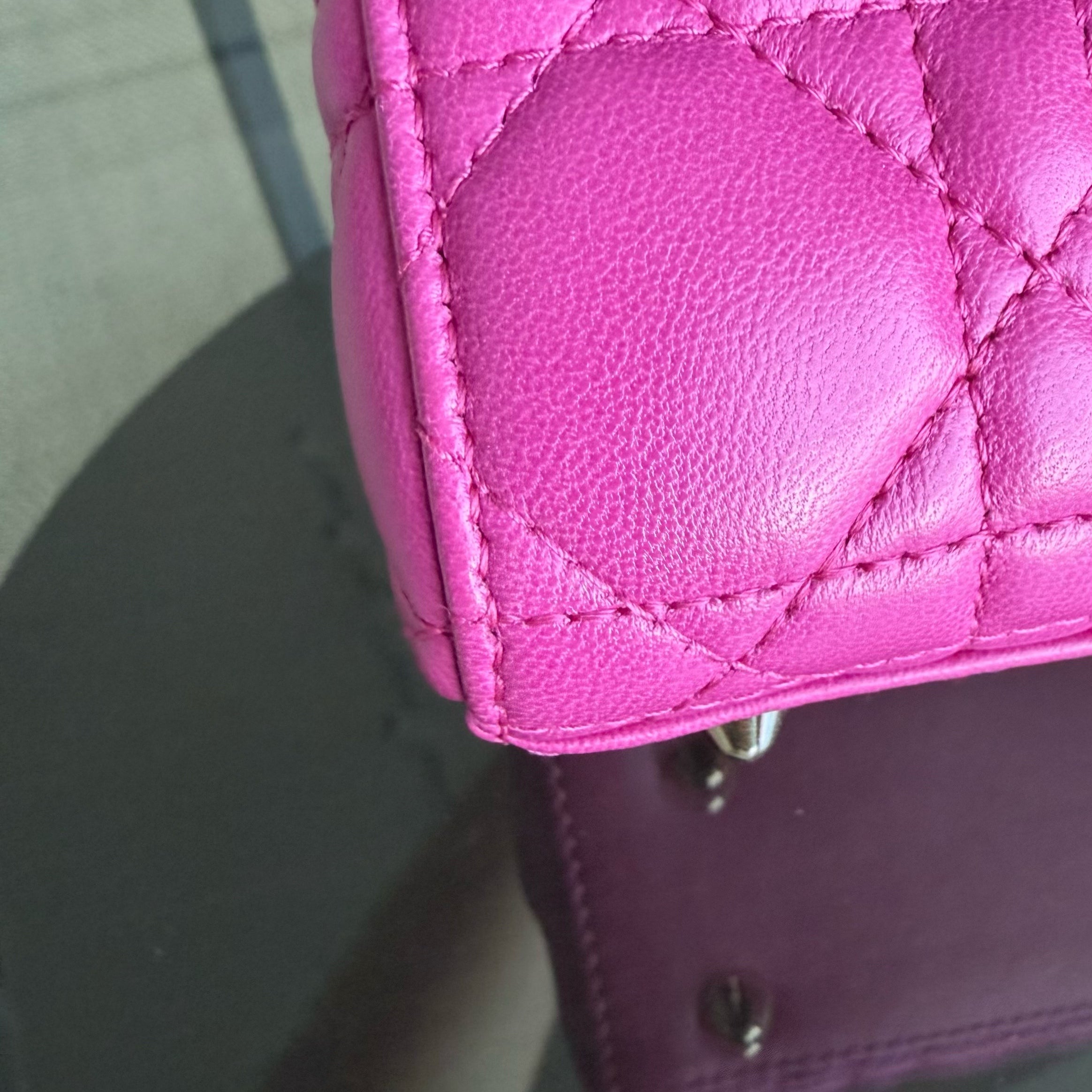 Dior Lady Small Flap - Cannage Lambskin Hot Pink Gold Hardware