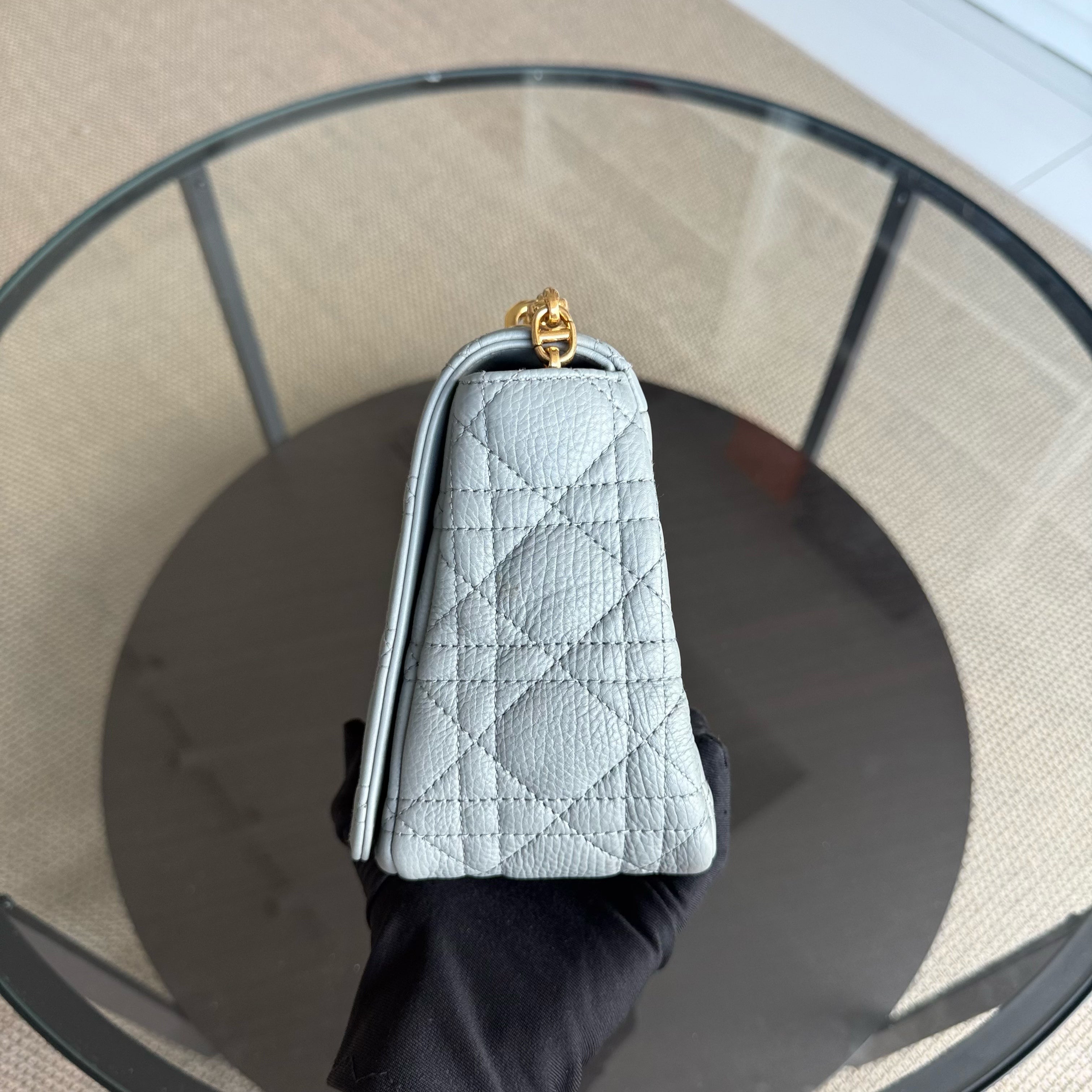 Dior Caro Medium - Cannage Grained Calfskin Grey Gray Gold Hardware