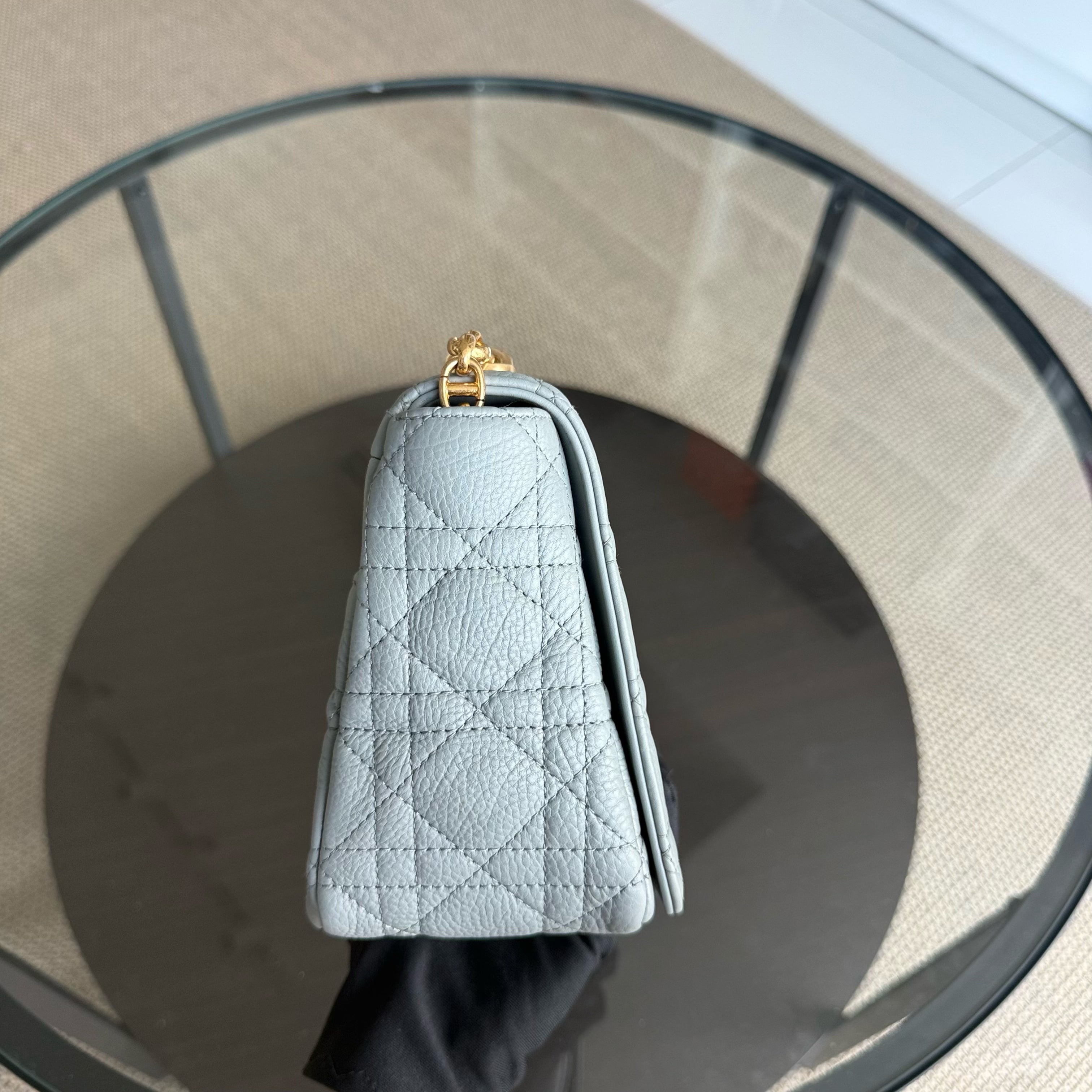 Dior Caro Medium - Cannage Grained Calfskin Grey Gray Gold Hardware