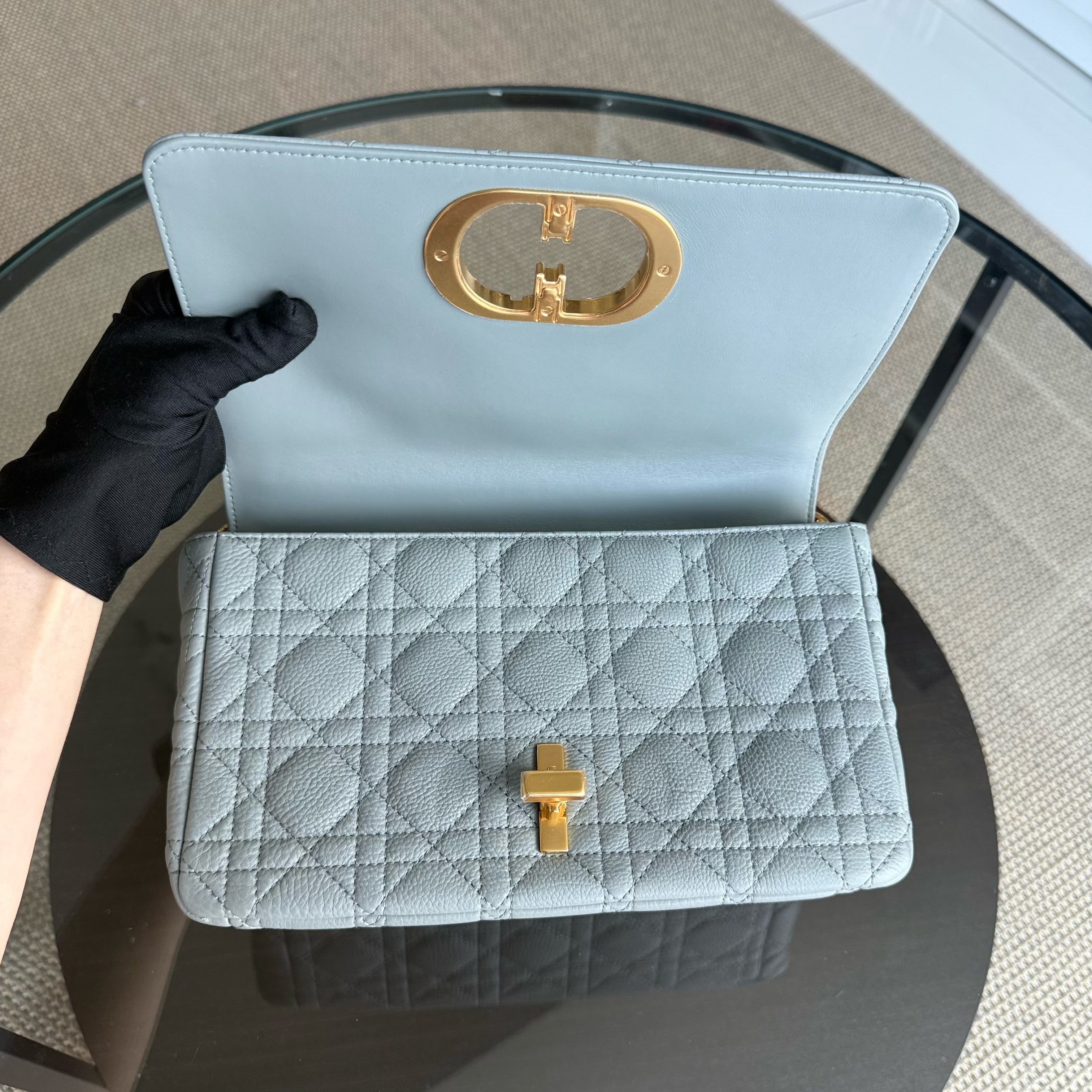 Dior Caro Medium - Cannage Grained Calfskin Grey Gray Gold Hardware