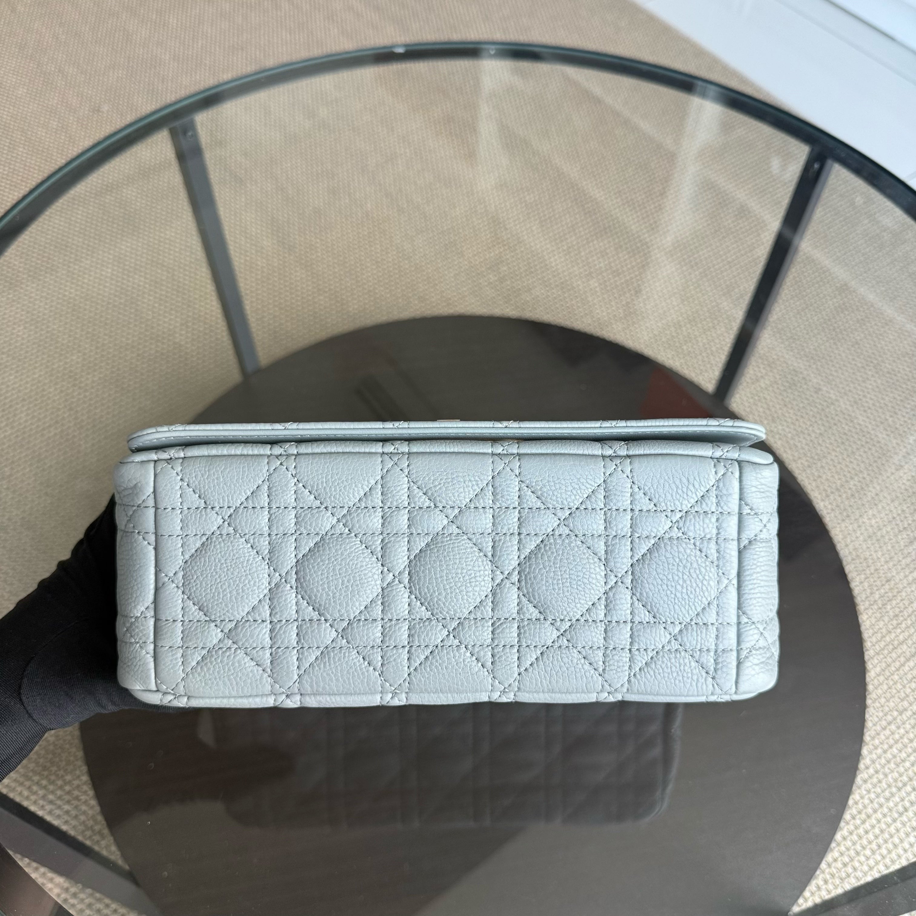 Dior Caro Medium - Cannage Grained Calfskin Grey Gray Gold Hardware