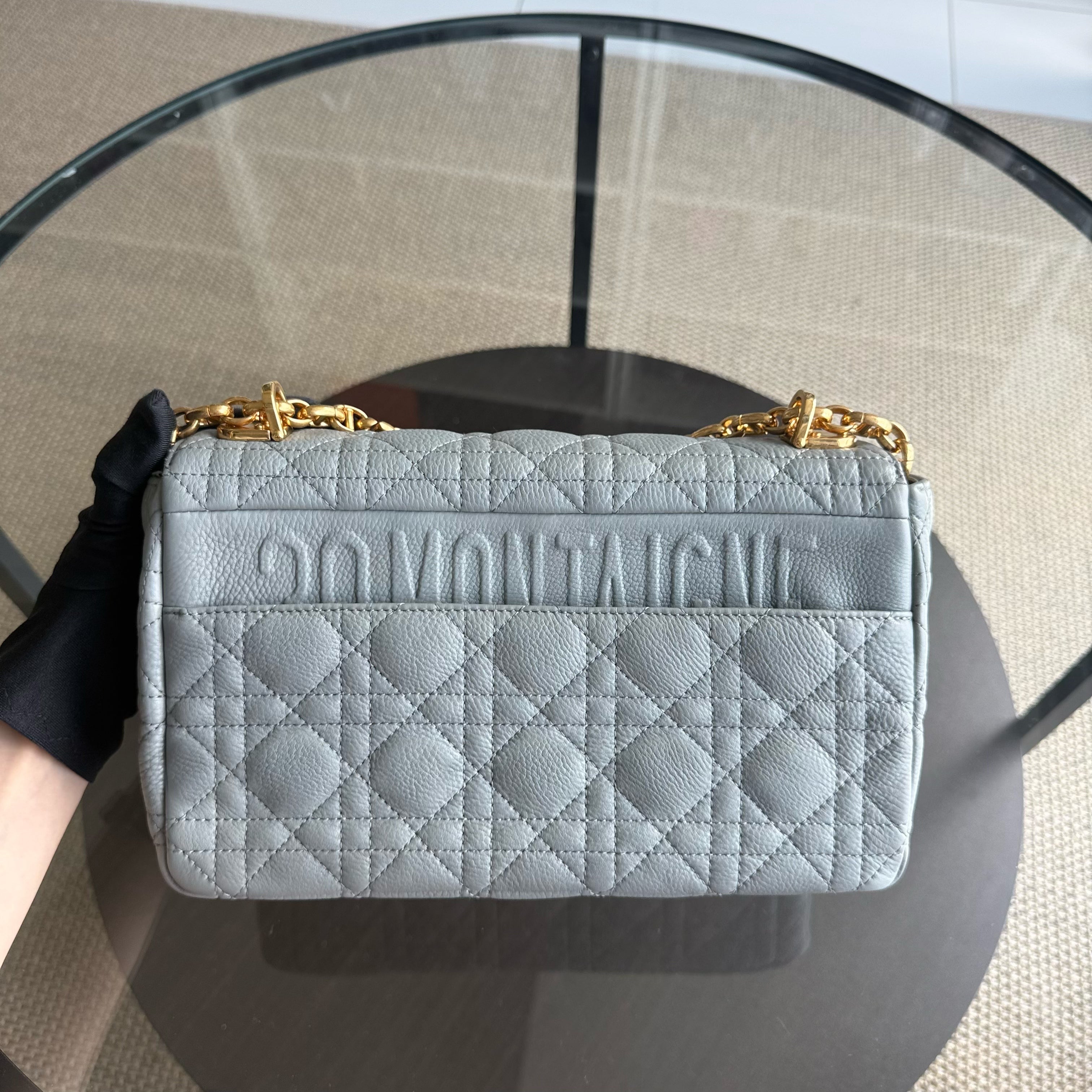 Dior Caro Medium - Cannage Grained Calfskin Grey Gray Gold Hardware