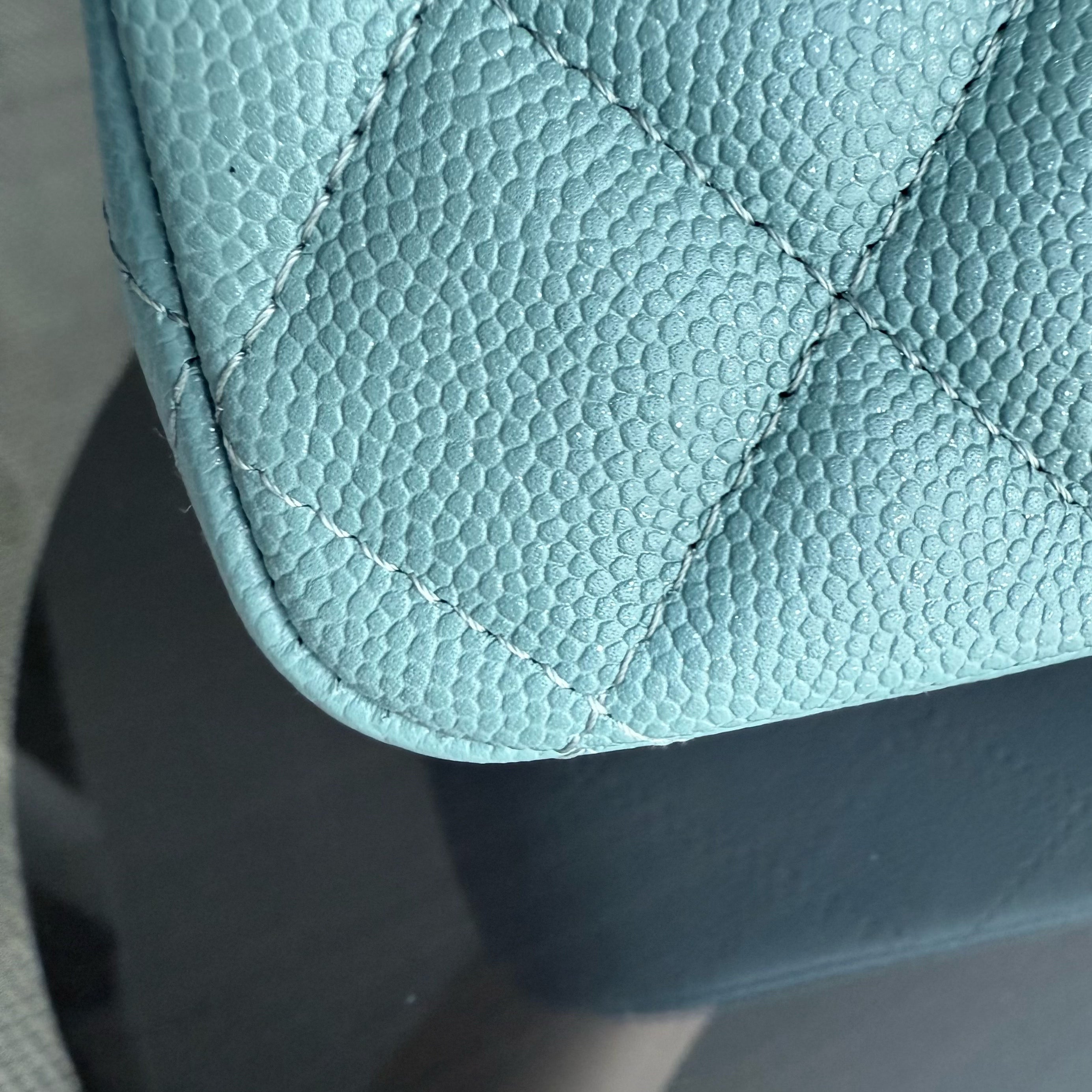 Chanel Classic Flap Medium - Caviar 25CM Quilted Grained Calfskin Light Blue Gold Hardware Series 25
