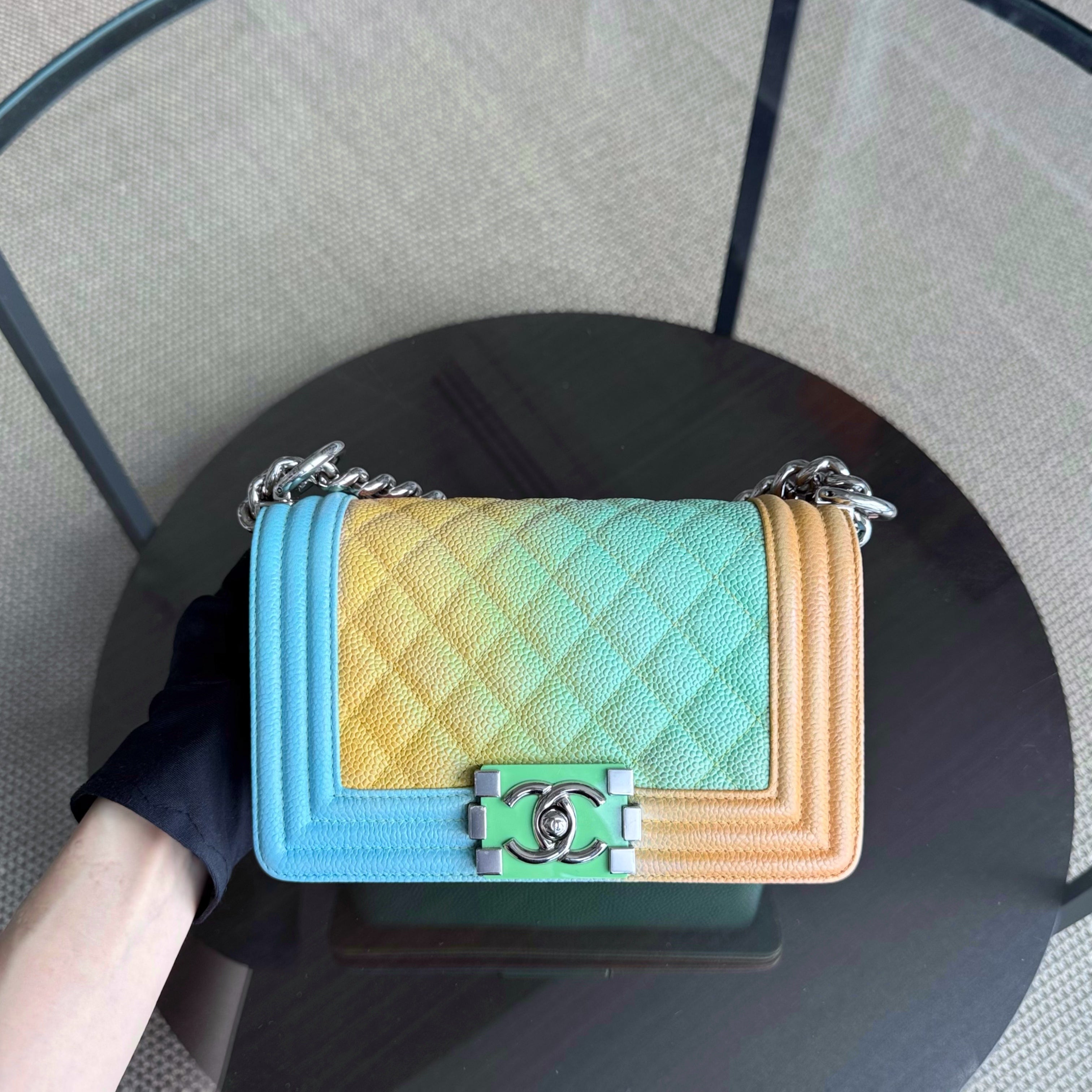Chanel Boy Small - Caviar Quilted Grained Calfskin Rainbow Limited Edition Silver Hardware Series 23
