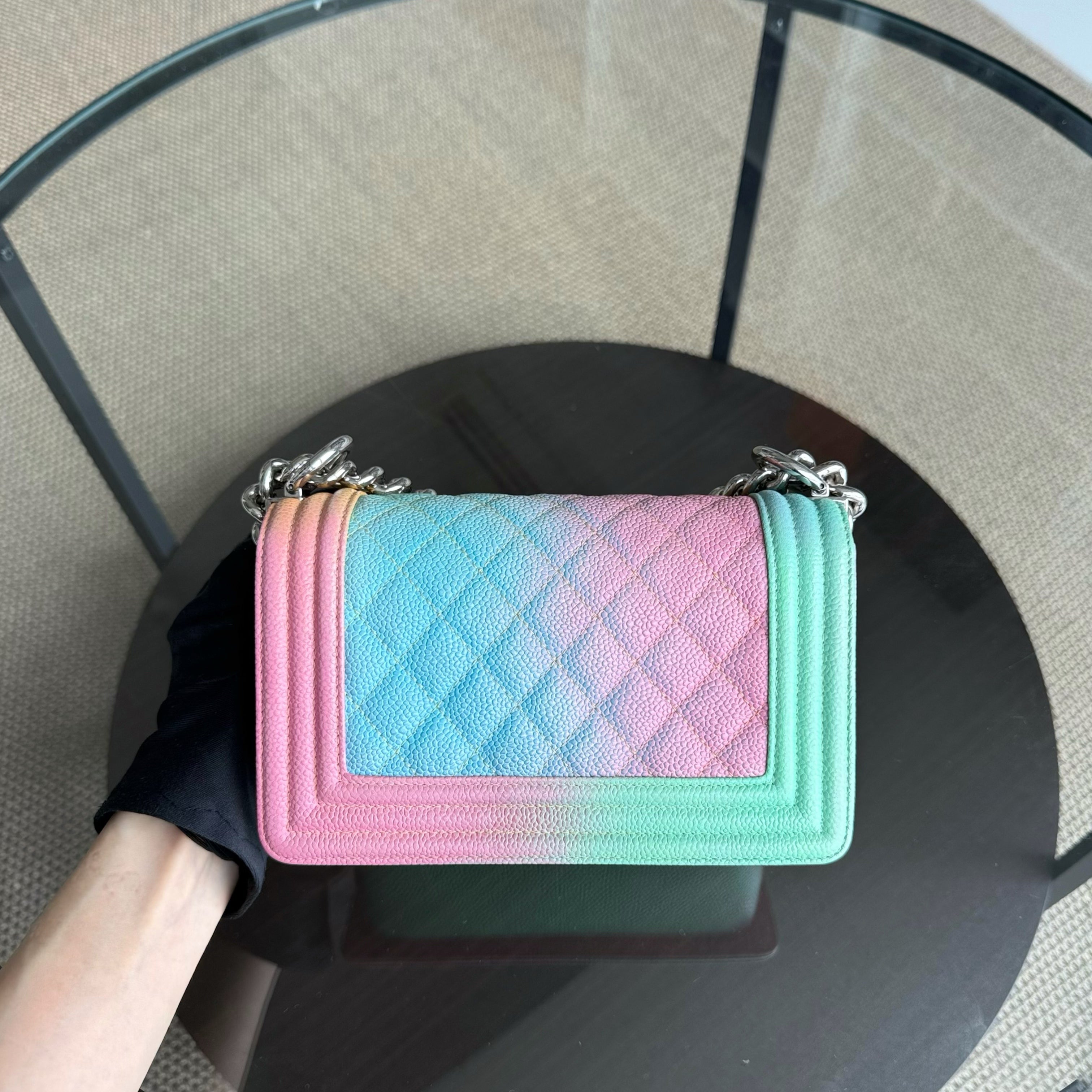 Chanel Boy Small - Caviar Quilted Grained Calfskin Rainbow Limited Edition Silver Hardware Series 23