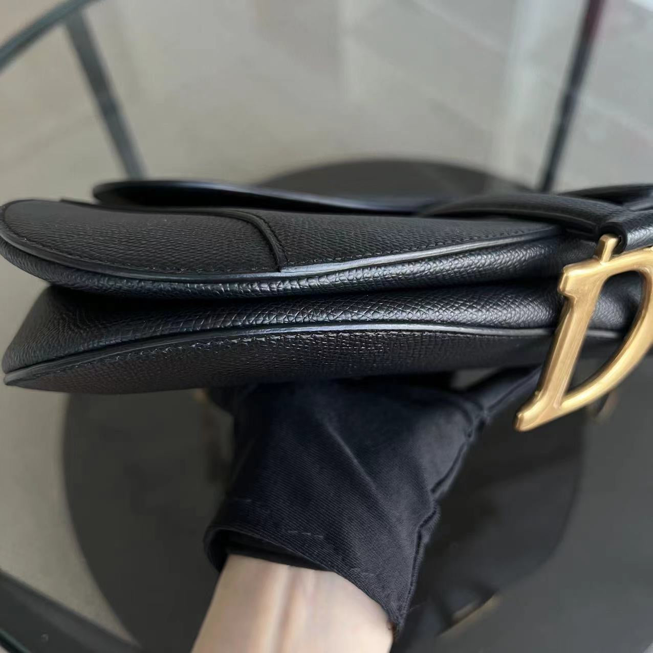 Dior Saddle Medium - Grained Calfskin Black Gold Hardware